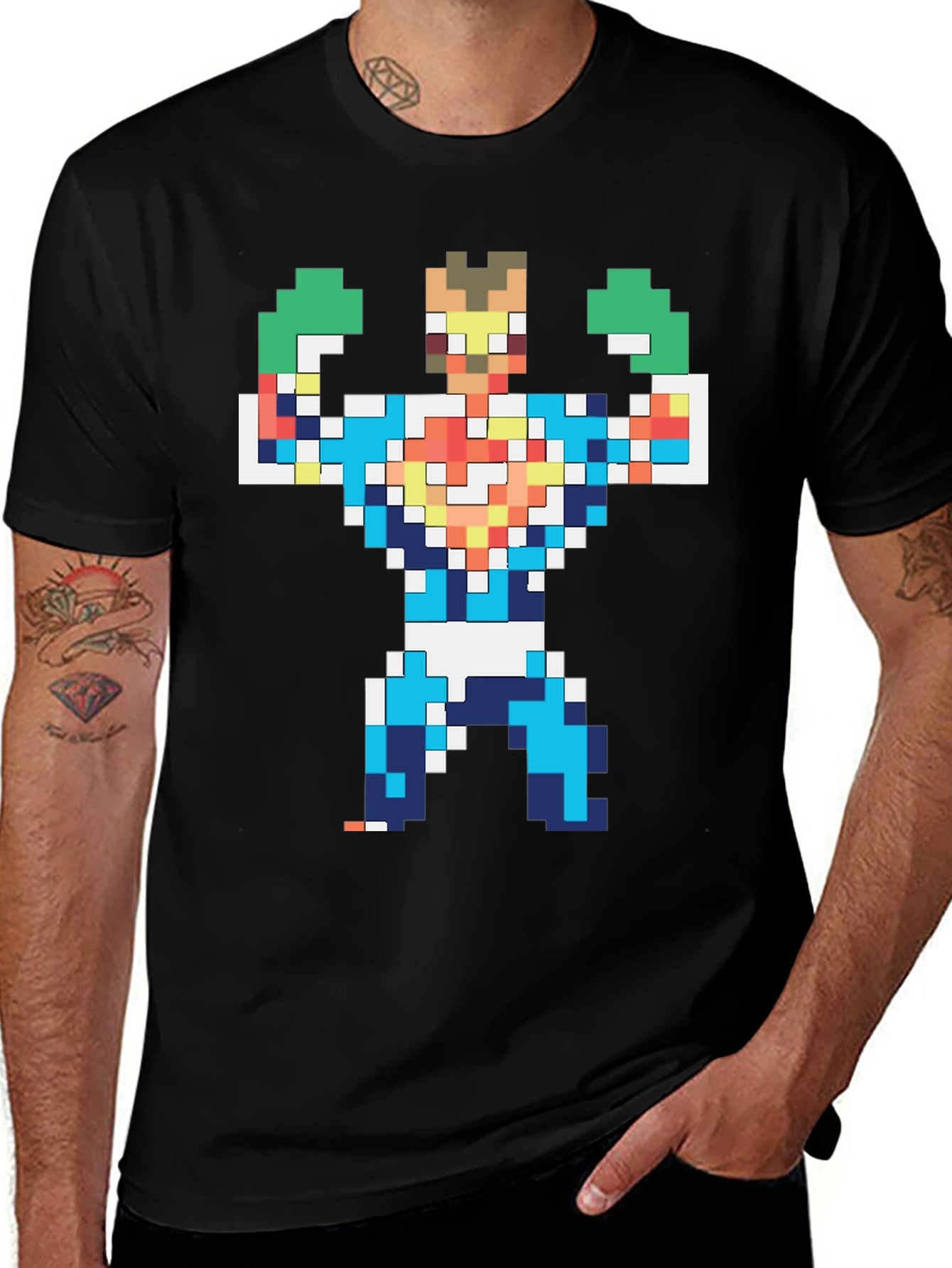 Variant 10 of Pixelated Hero Graphic T-Shirt - Retro Gaming Style