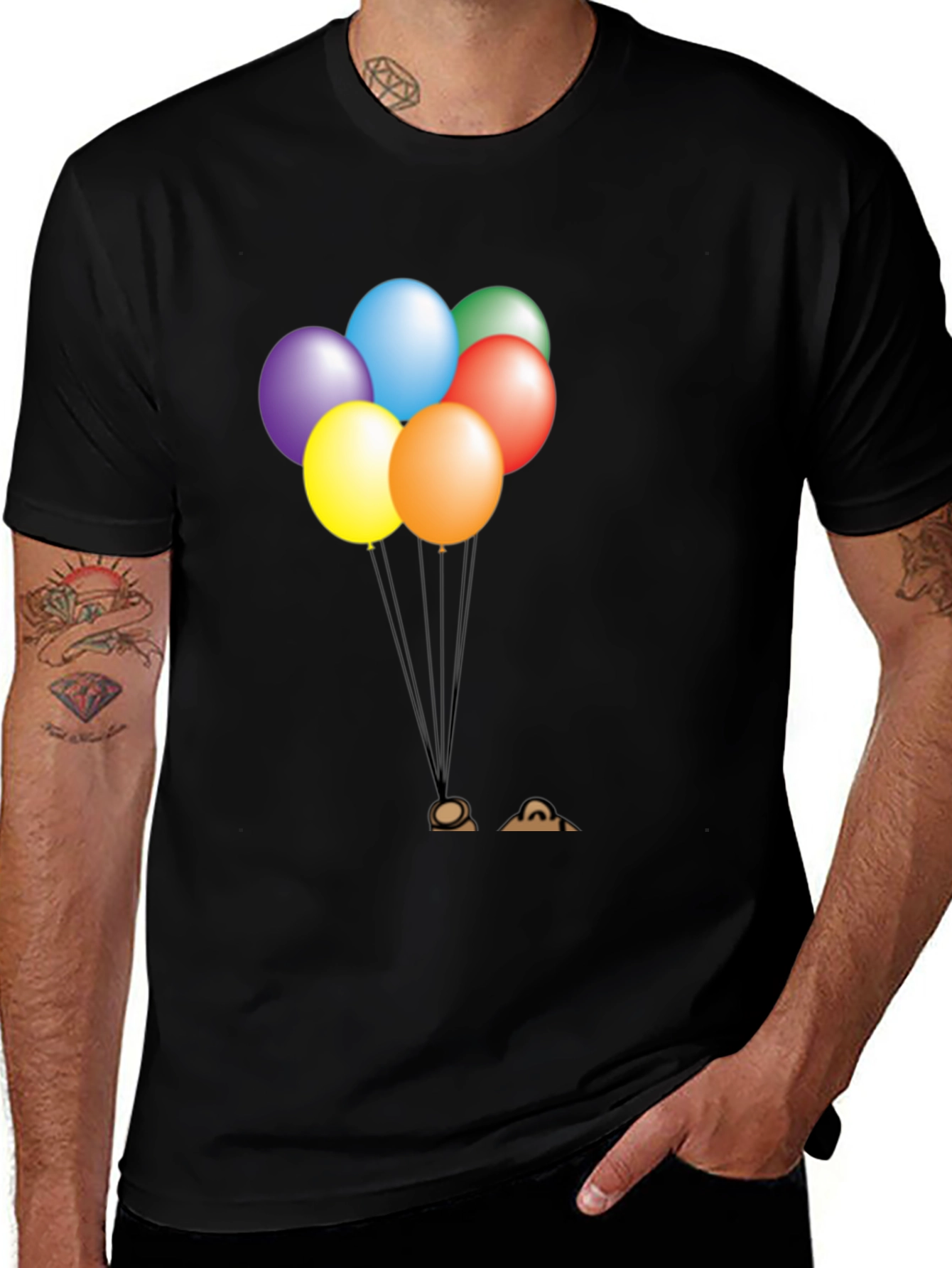 Variant 19 of Balloons Graphic Print Black T-Shirt