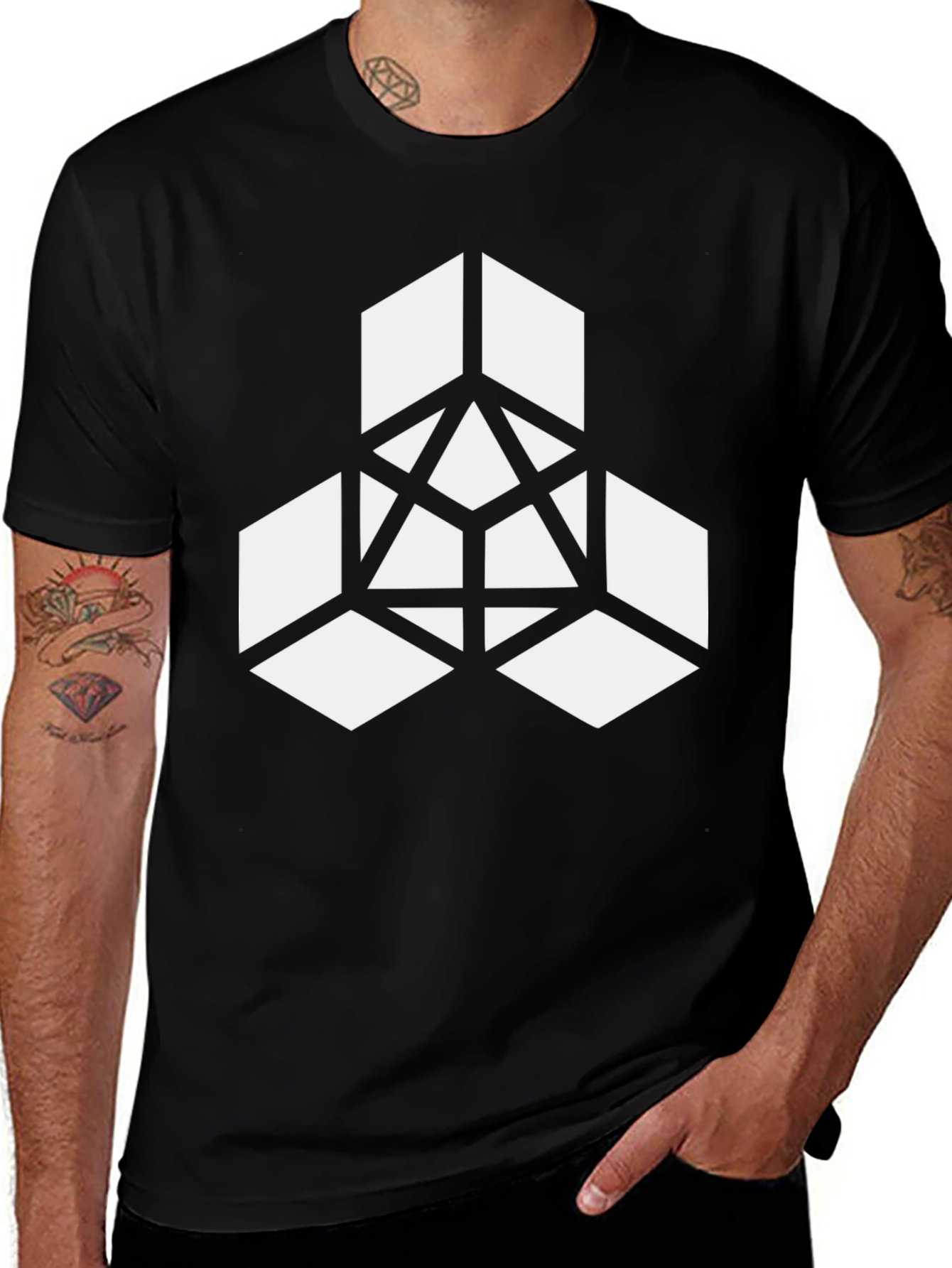 Variant 23 of Geometric Cube Design Black T-Shirt