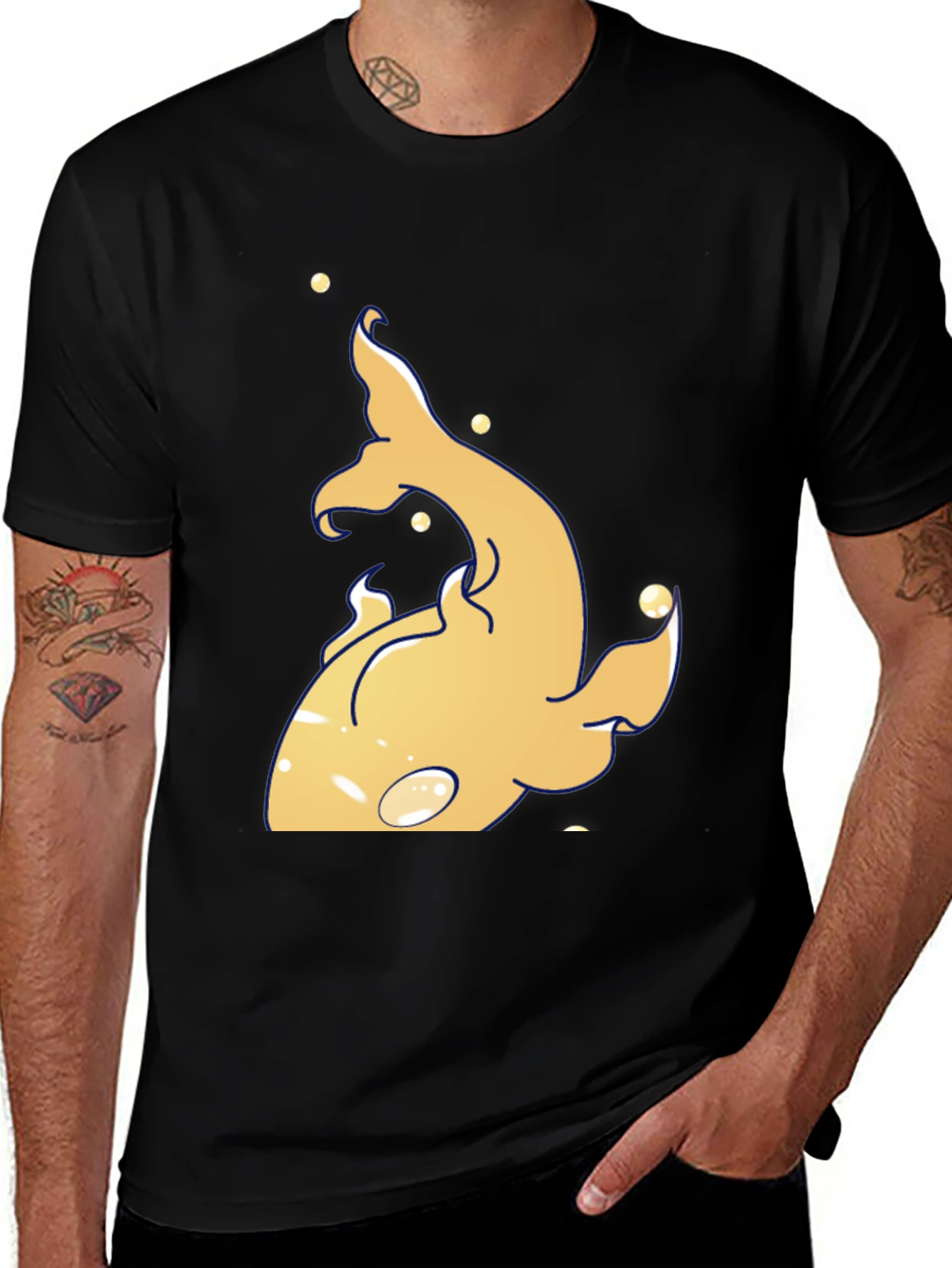 Variant 27 of Unique Gold Fish Graphic Black T-Shirt
