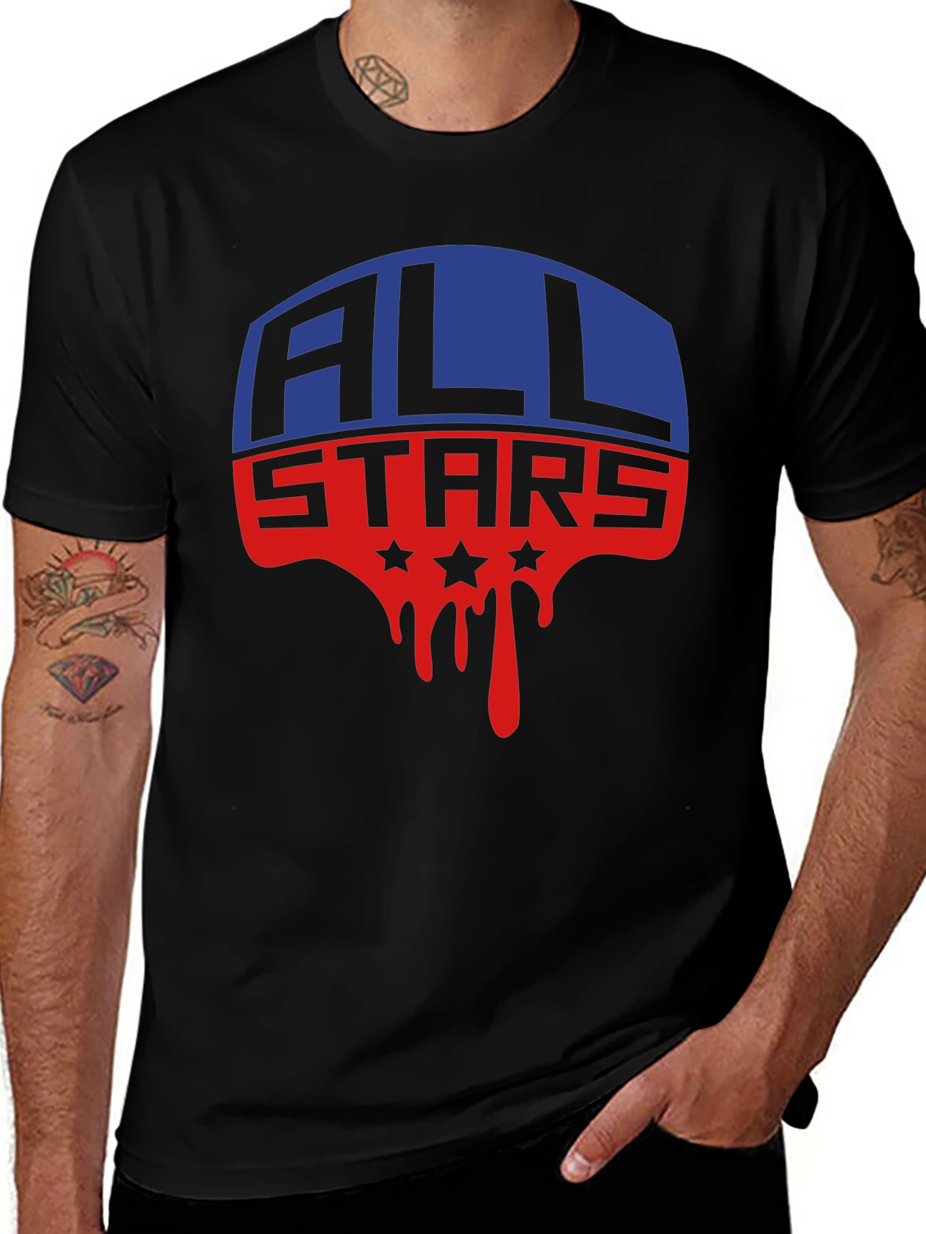 All Stars Graphic Tee - Patriotic Dripping Design