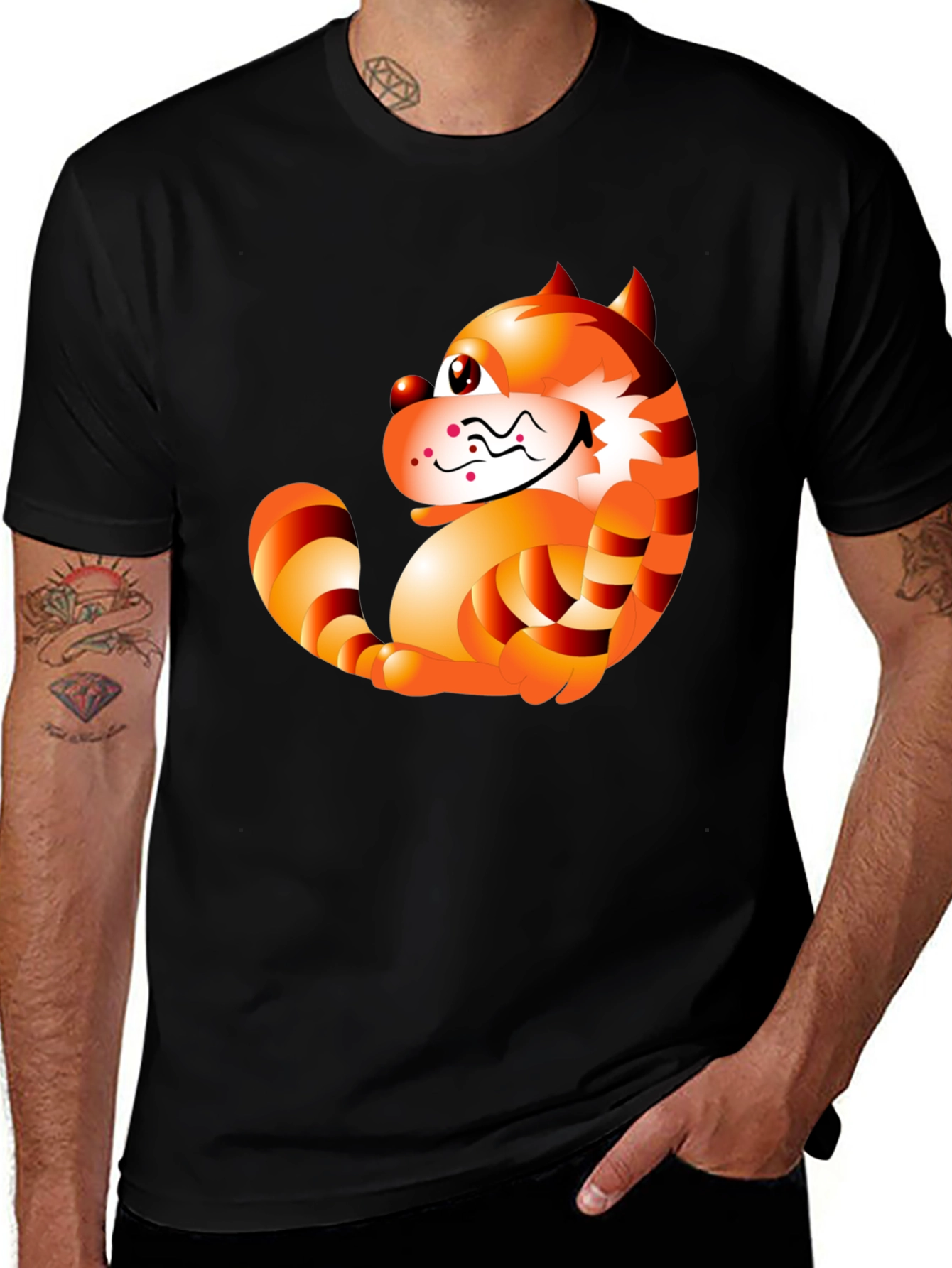 Variant 29 of Cartoon Cat Graphic Tee - Stylish Black T-Shirt
