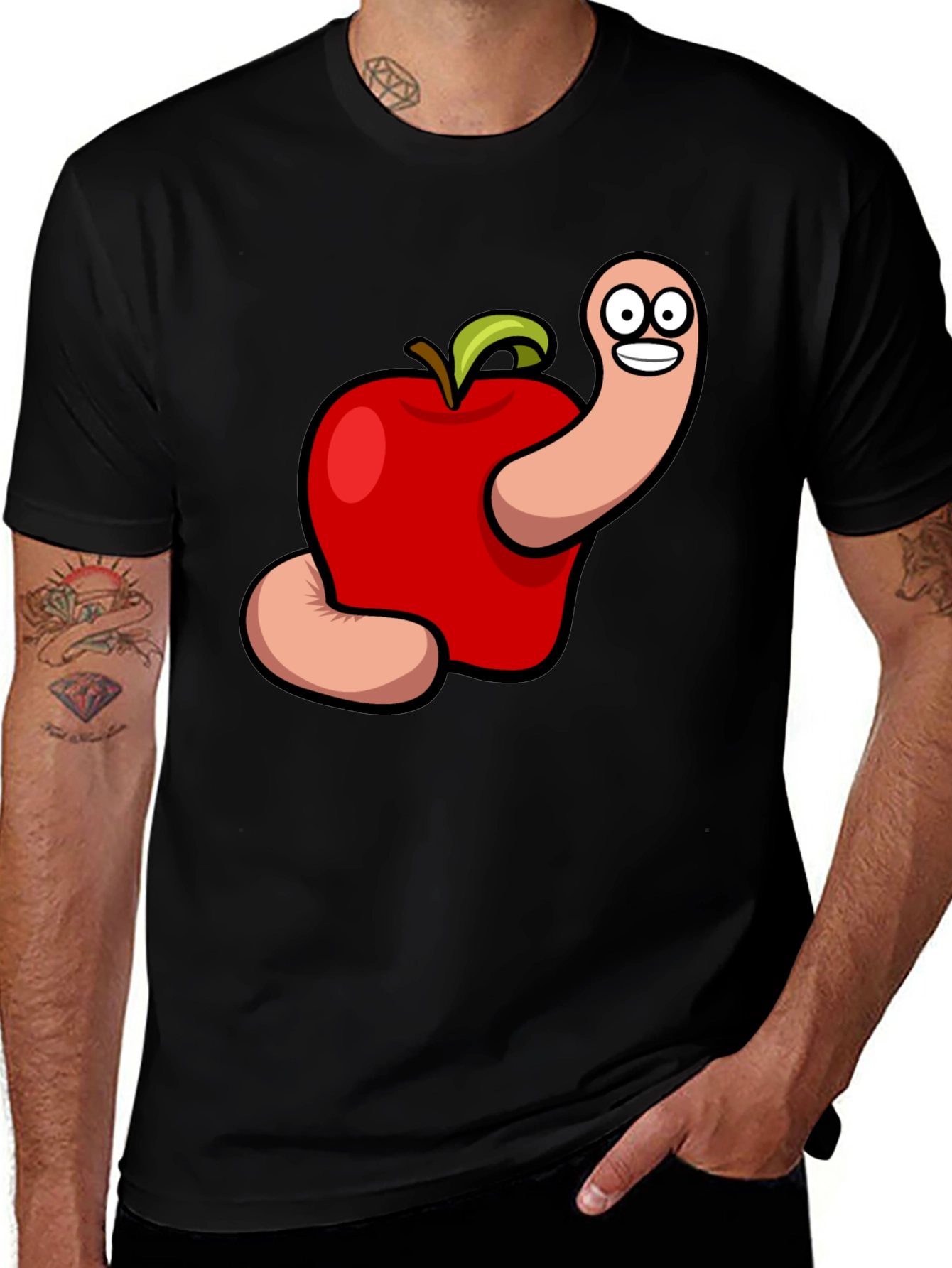 Cartoon Apple Worm Graphic Tee