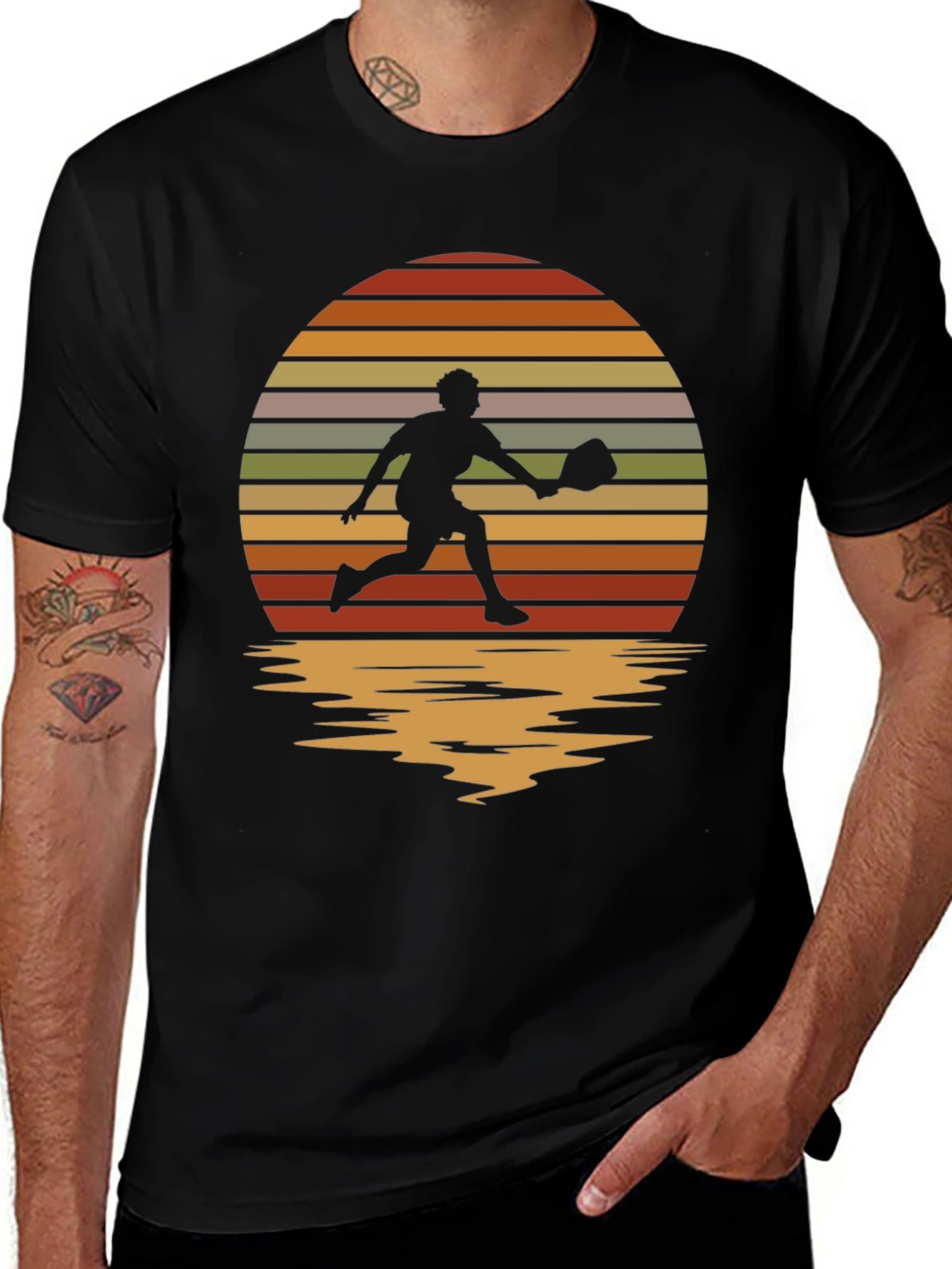 Variant 2 of Retro Sunset Pickleball Player Graphic T-Shirt