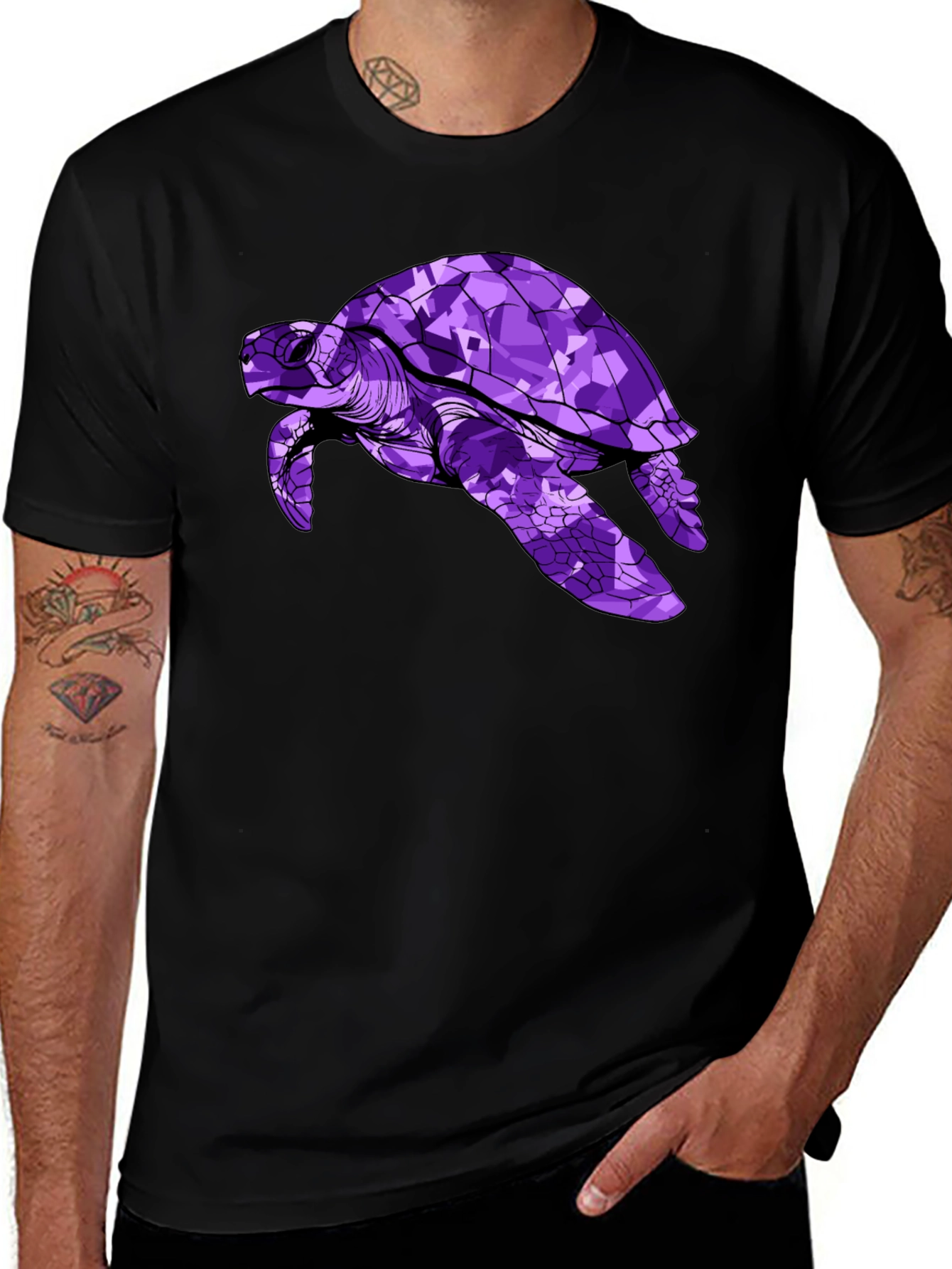 Variant 4 of Purple Turtle Graphic Tee - Stylish Men's Black T-Shirt