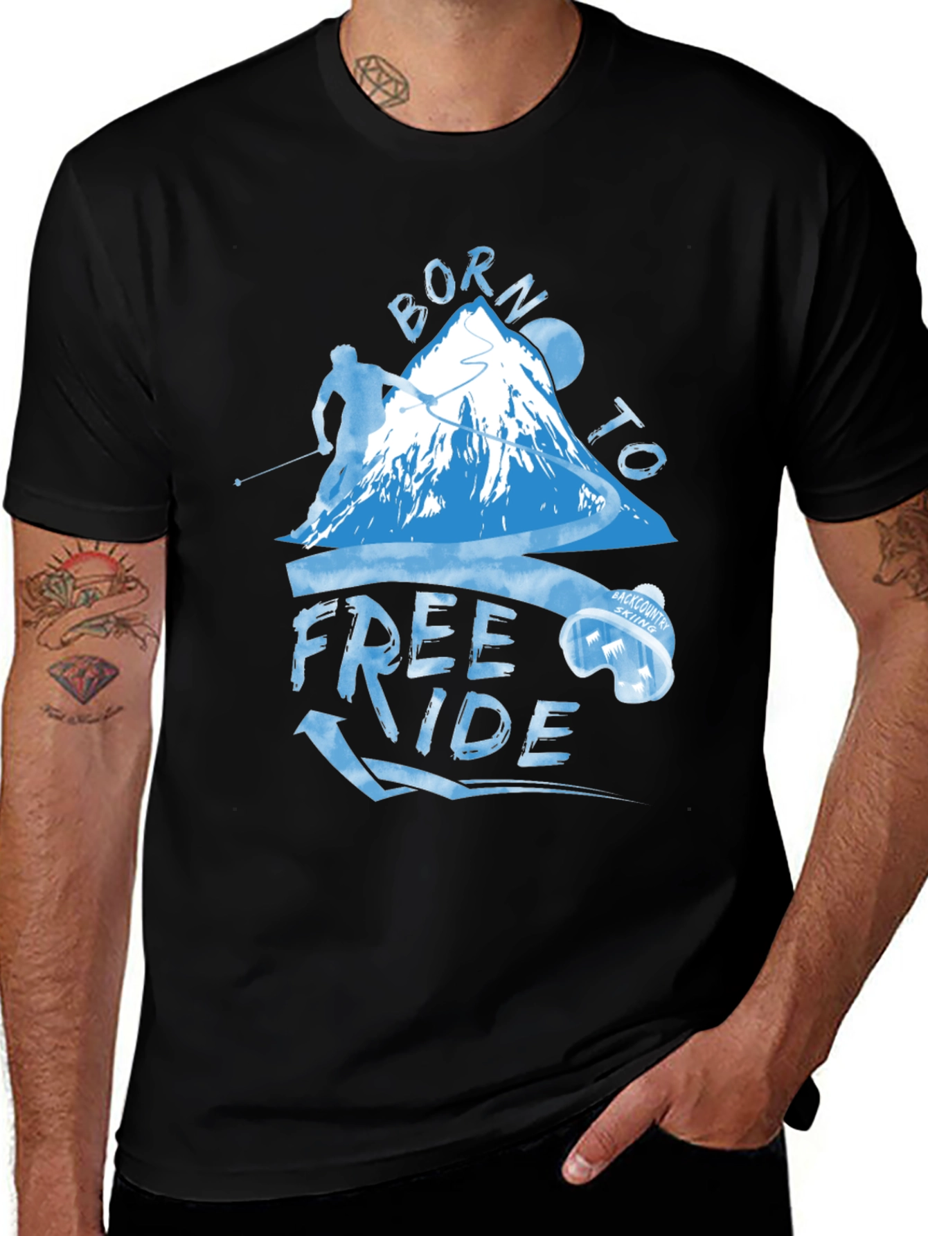 Variant 3 of Born To Freeride T-Shirt - Mountain Skiing Apparel