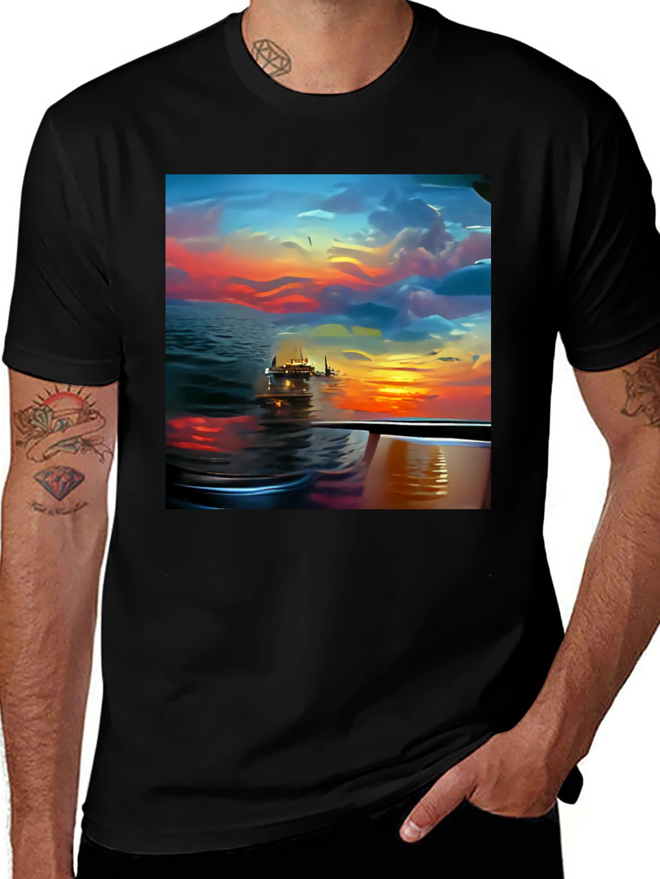 Variant 26 of Sunset Cruise Graphic Tee - Stylish Men's Shirt