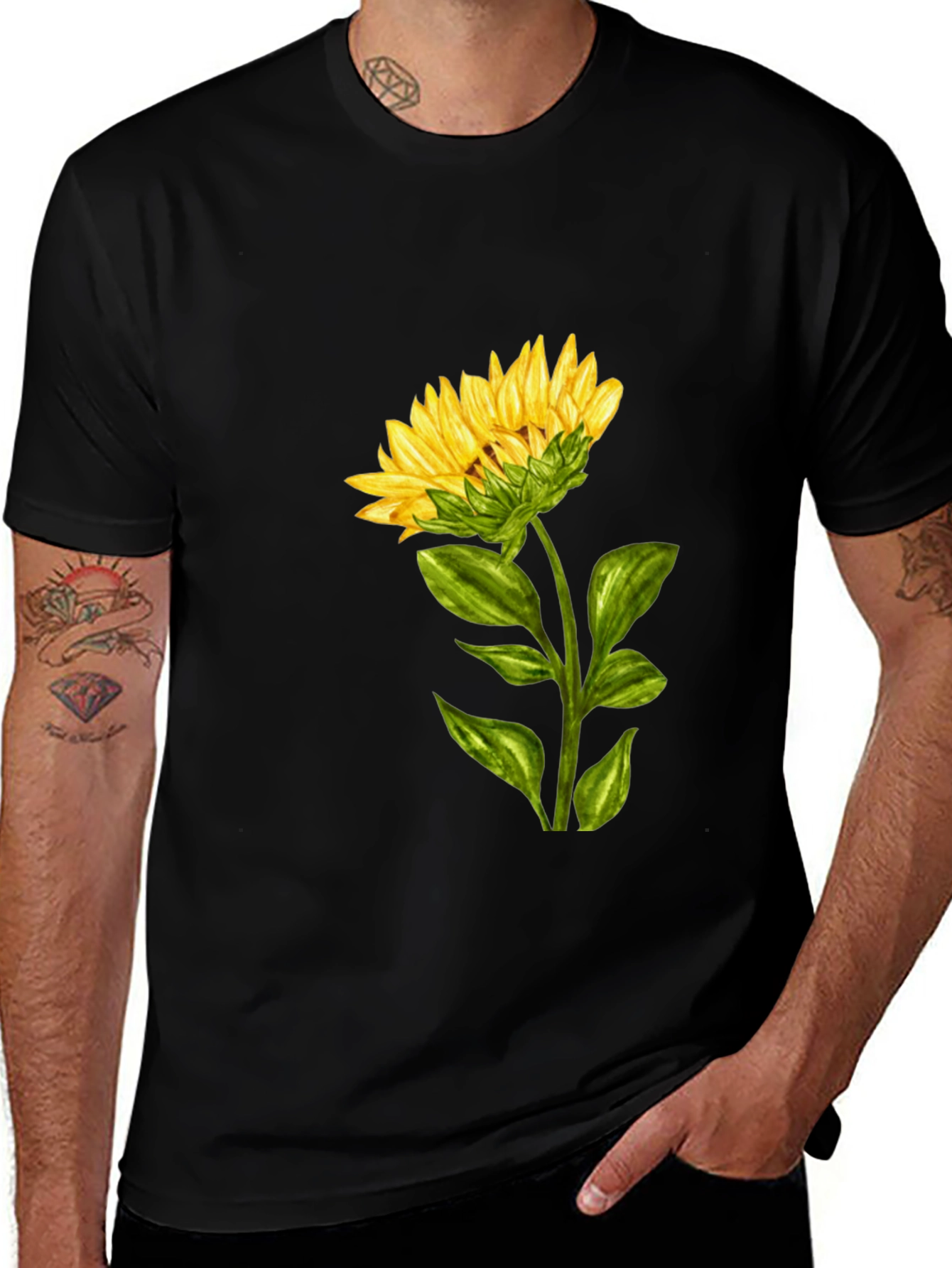 Variant 5 of Sunflower Graphic Tee - Black Cotton Casual T-Shirt