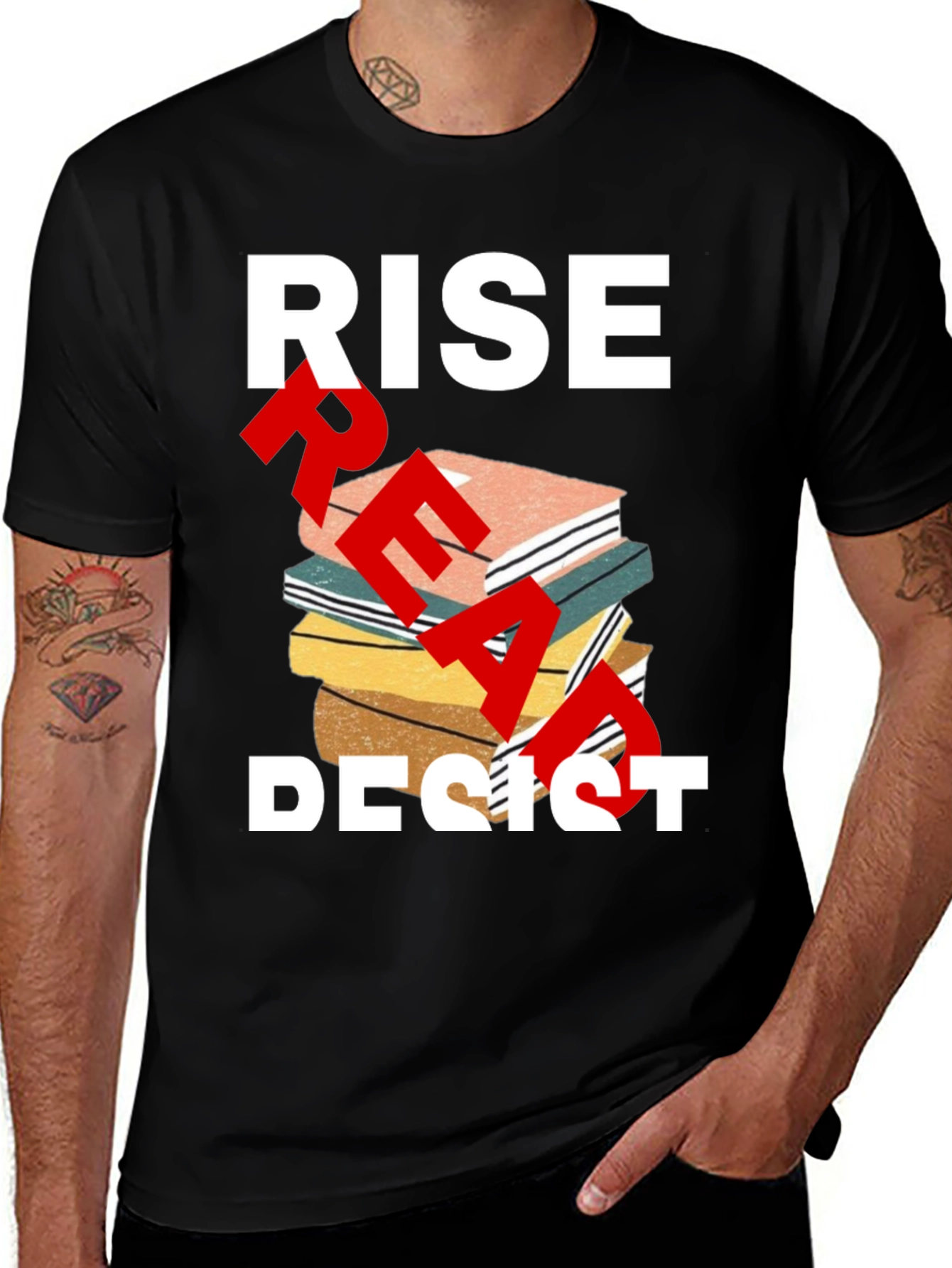 Black Rise Read Resist T-Shirt - Empowering Statement Tee main image