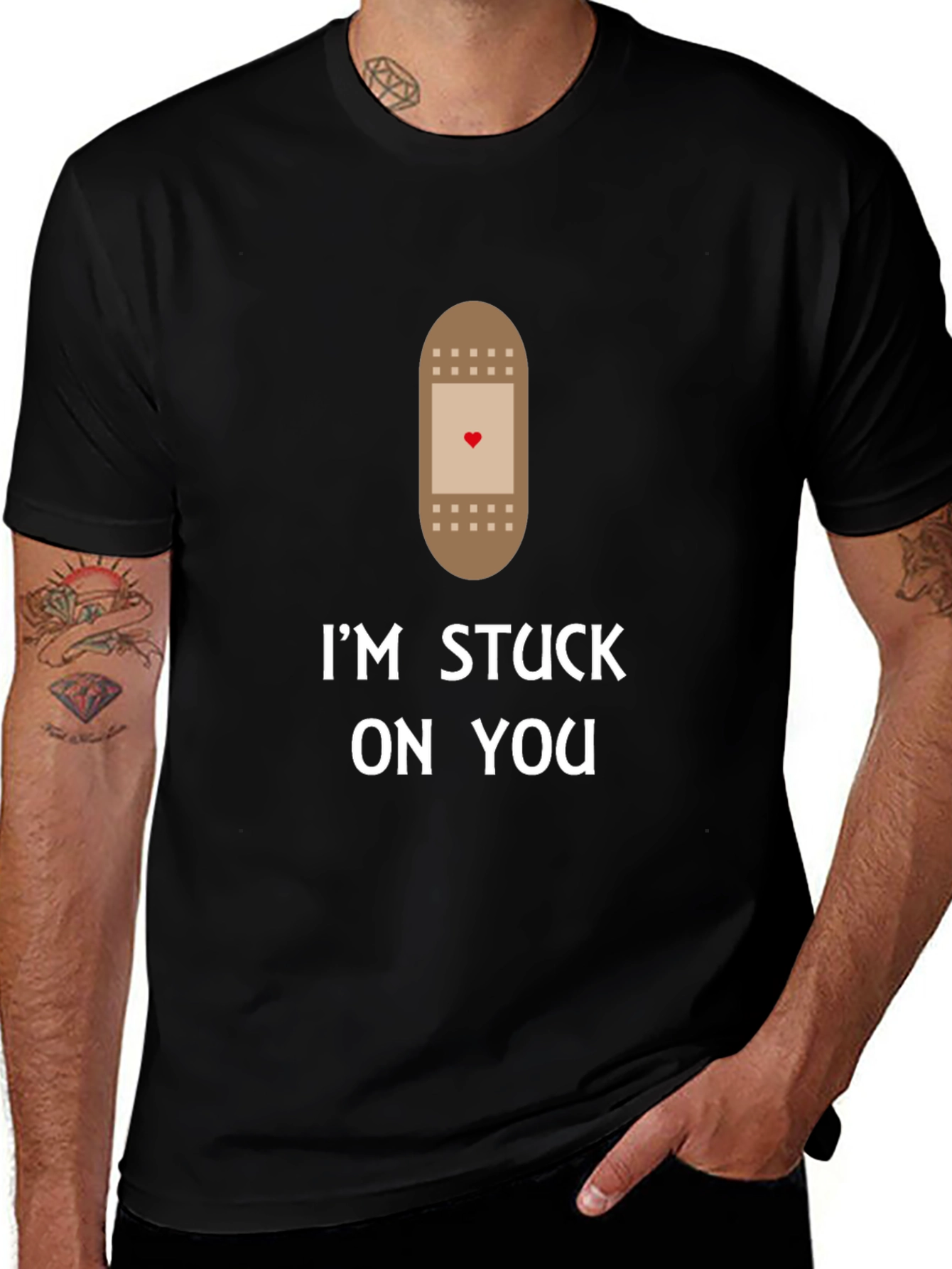 Variant 30 of I'm Stuck On You T-Shirt Funny Bandage Heart Love Graphic Tee