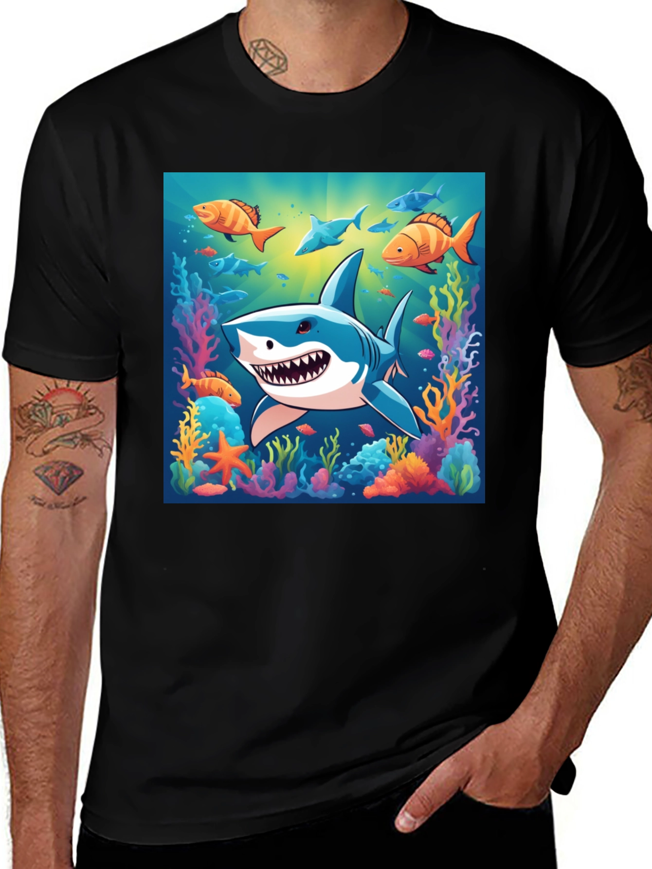 Variant 14 of Cartoon Shark Graphic Tee - Ocean Adventure Shirt