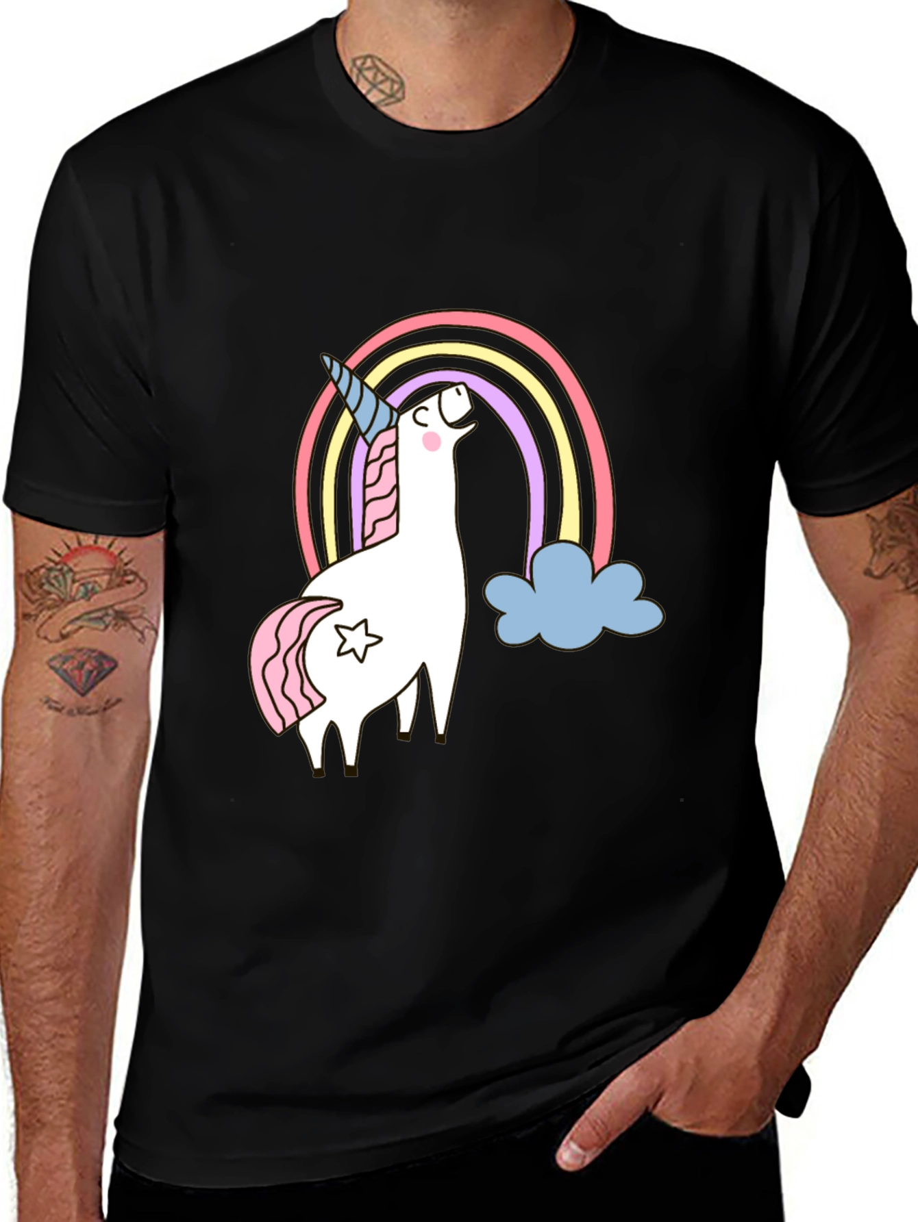Variant 21 of Unicorn Rainbow Graphic Tee - Men's Black T-Shirt