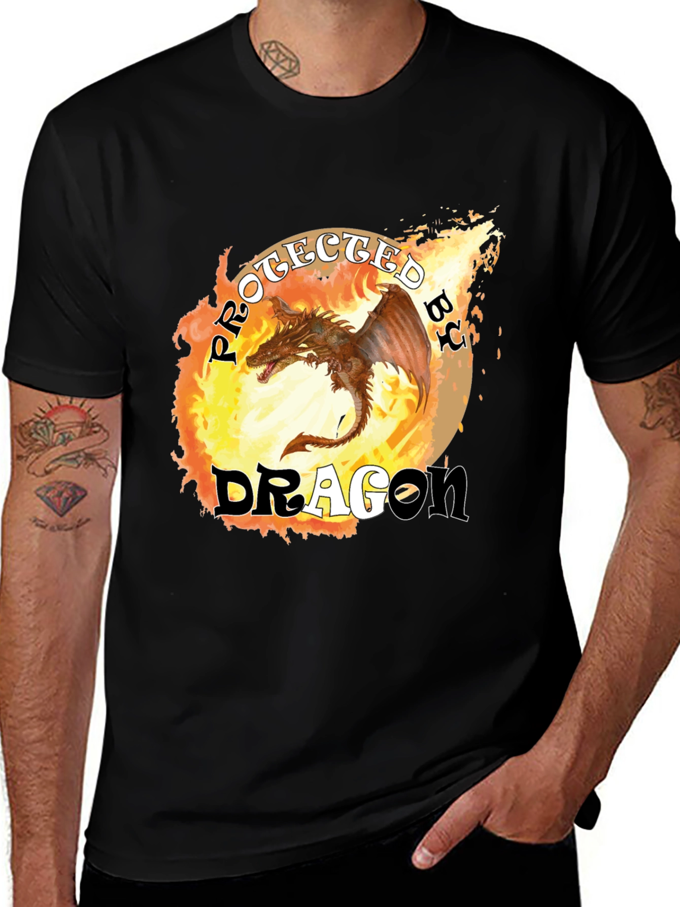 Variant 28 of Protected by Dragon T-Shirt: Fiery Design