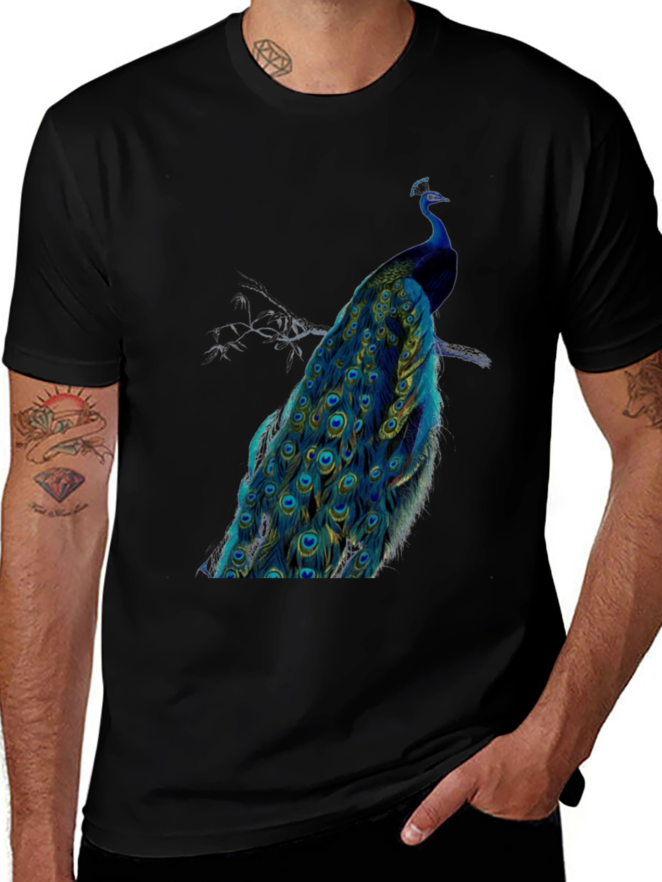 Variant 12 of Peacock Graphic Tee - Men's Black T-Shirt