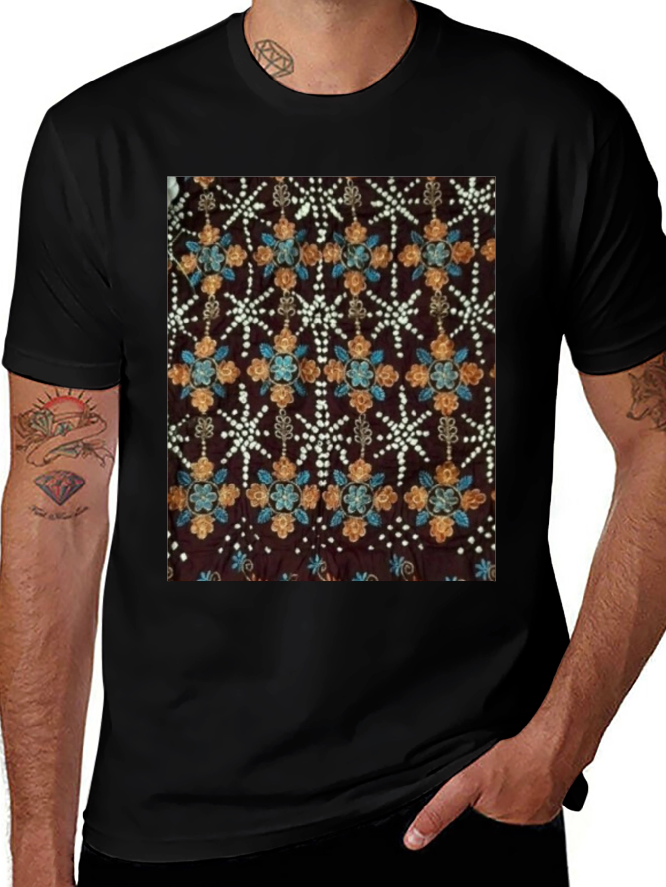 Variant 21 of Floral Batik Print Black T-Shirt