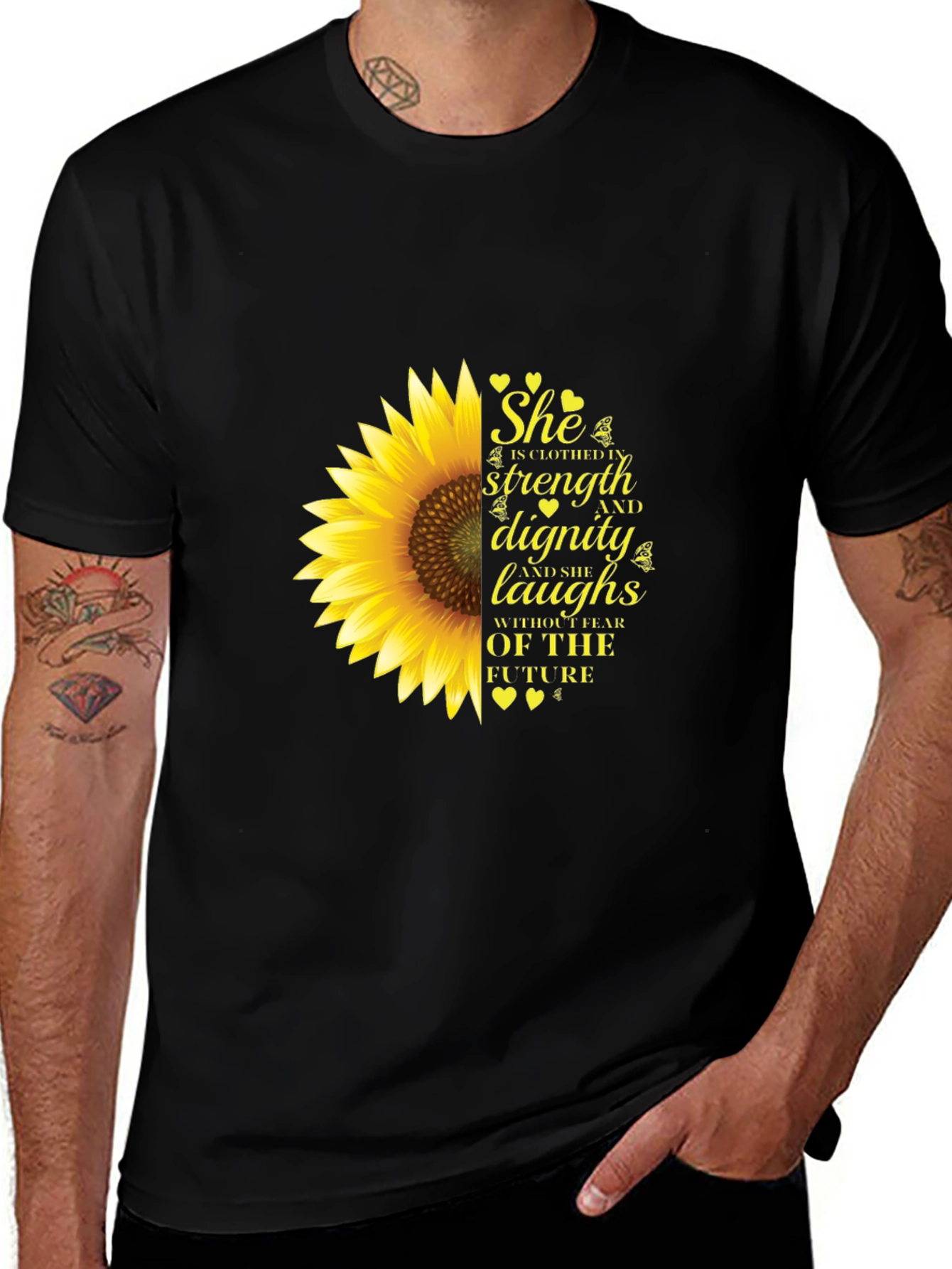 Variant 19 of Sunflower She is Clothed in Strength Black T-Shirt
