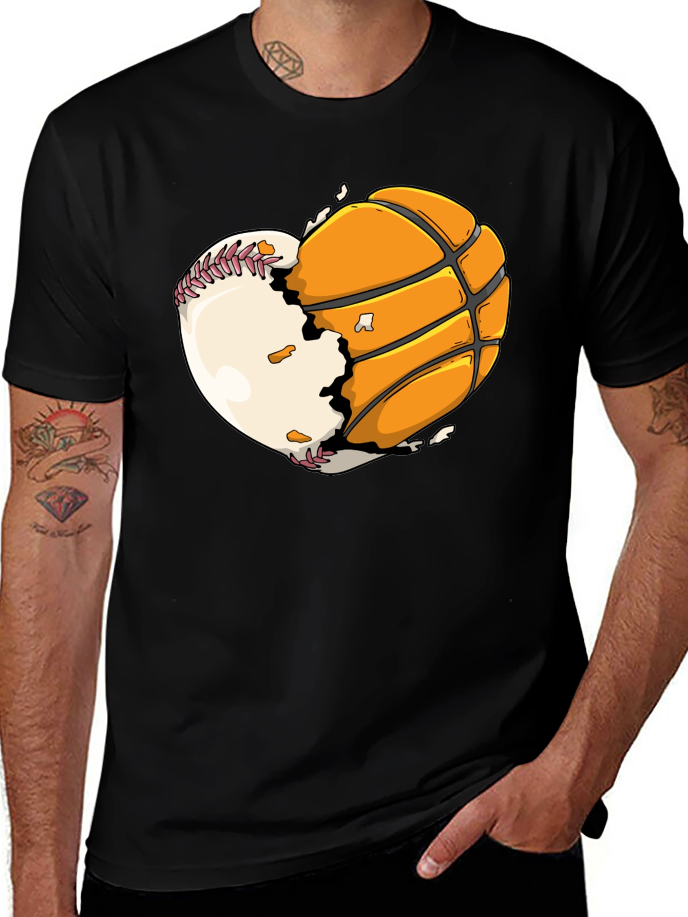 Variant 8 of Baseball Basketball Heart Graphic Tee