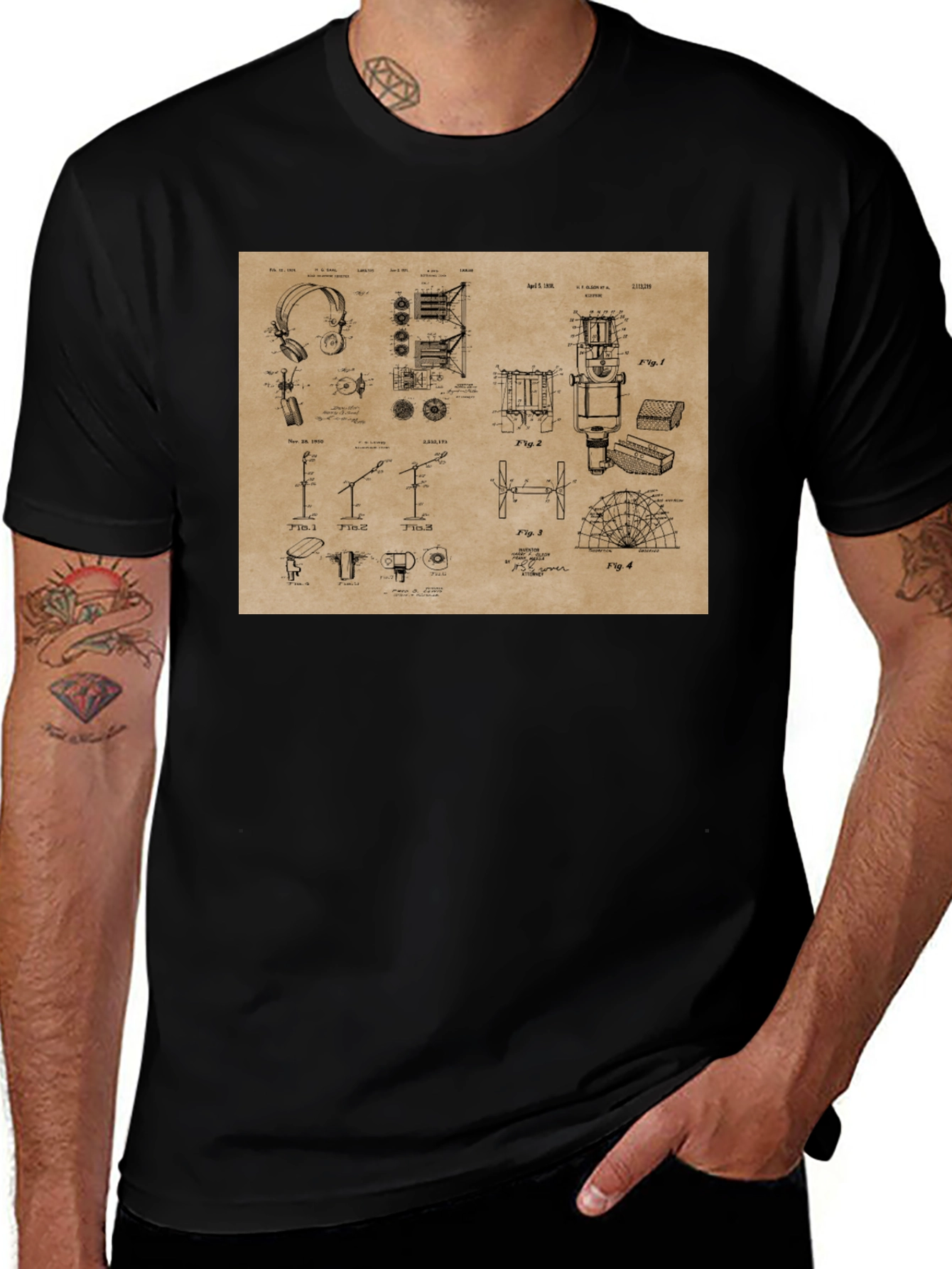 Variant 20 of Vintage Music Tech Blueprint Graphic T-Shirt
