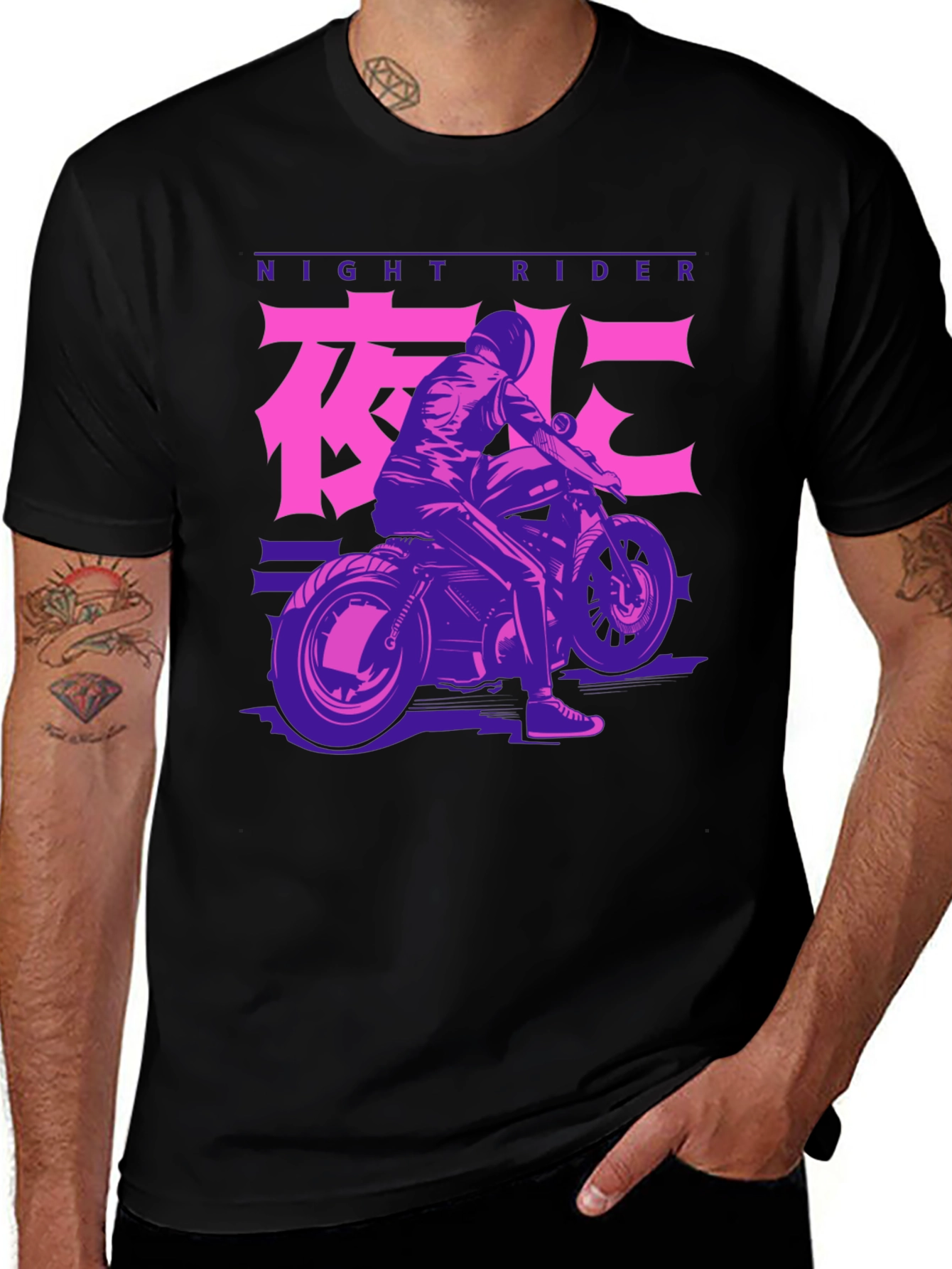 Variant 25 of Night Rider Motorcycle Graphic Tee - Black Cotton