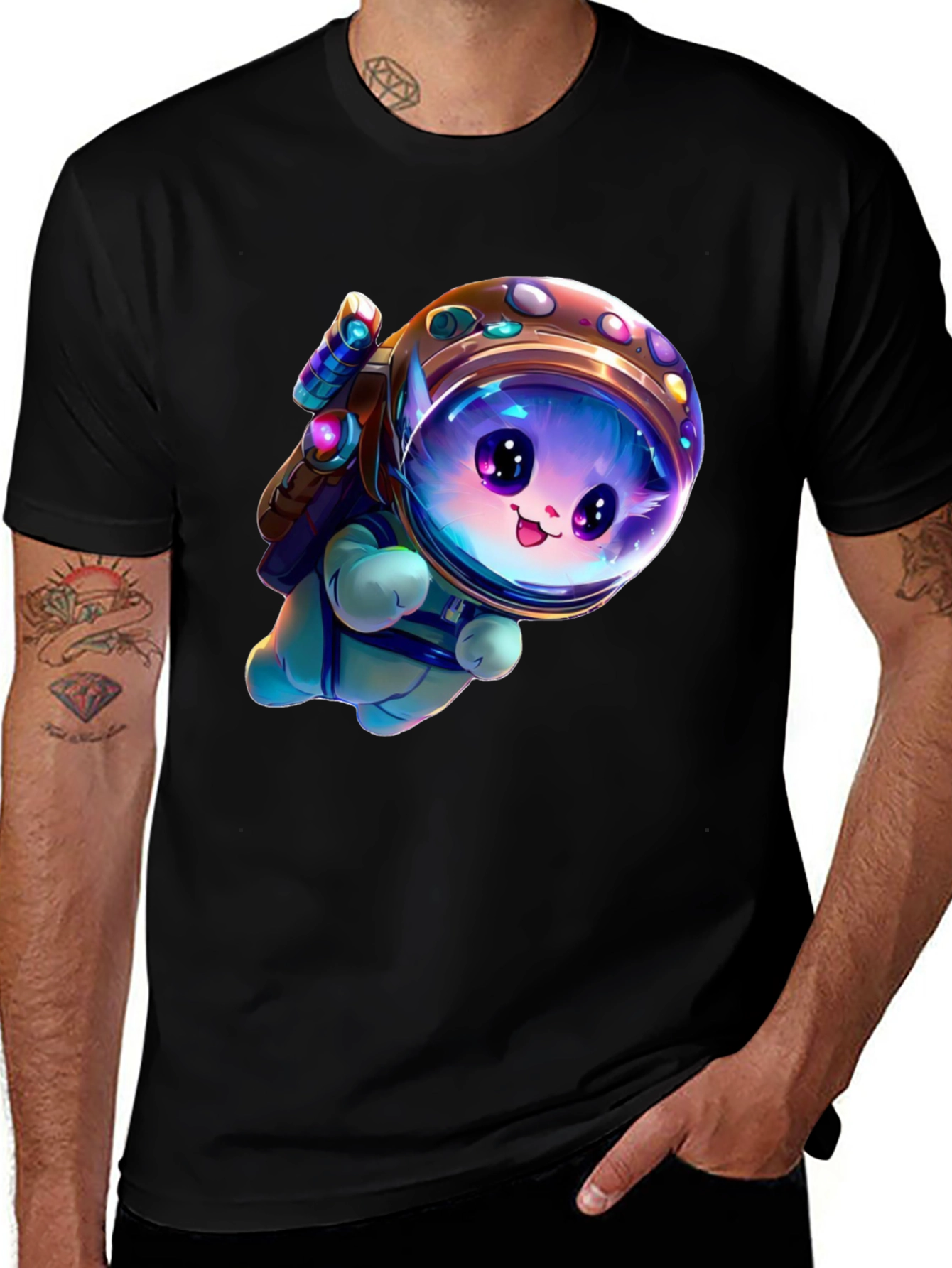 Variant 5 of Astronaut Kitten Black T-Shirt