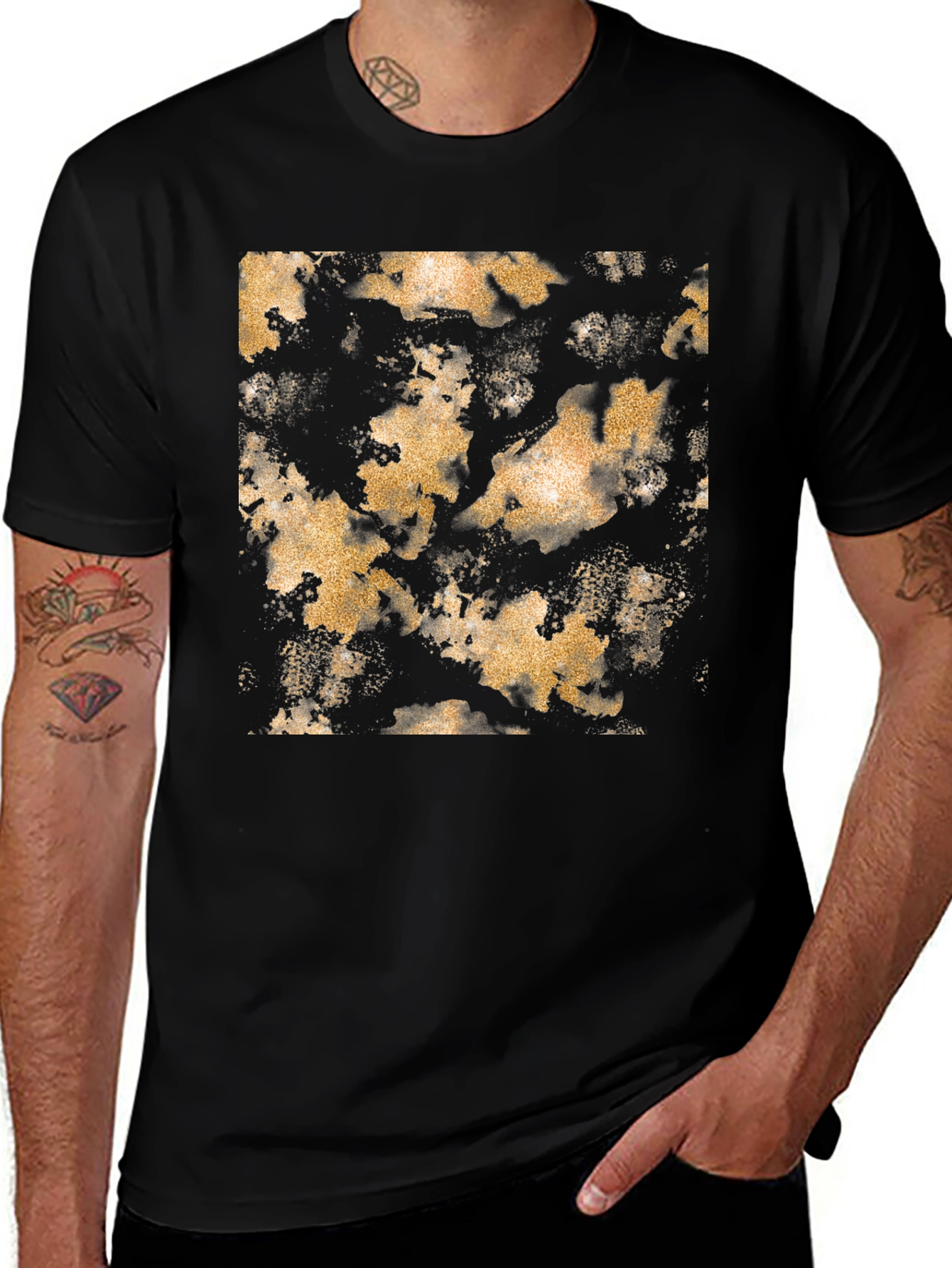 Variant 22 of Gold & Black Abstract Print Tee - Men's Casual Style
