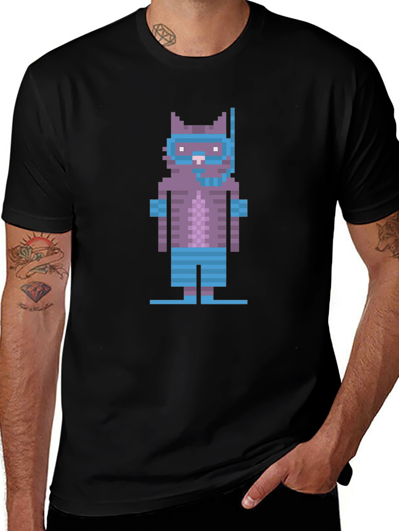 Variant 13 of Pixel Cat Snorkel T-Shirt - Retro Gaming Style