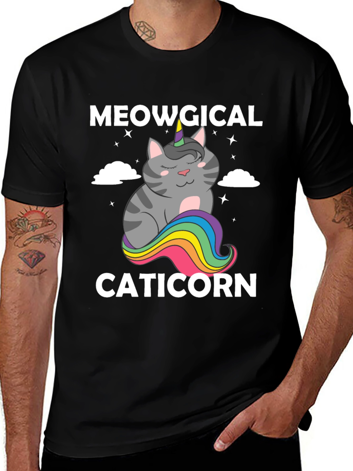 Variant 27 of Meowgical Caticorn Graphic T-Shirt - Black