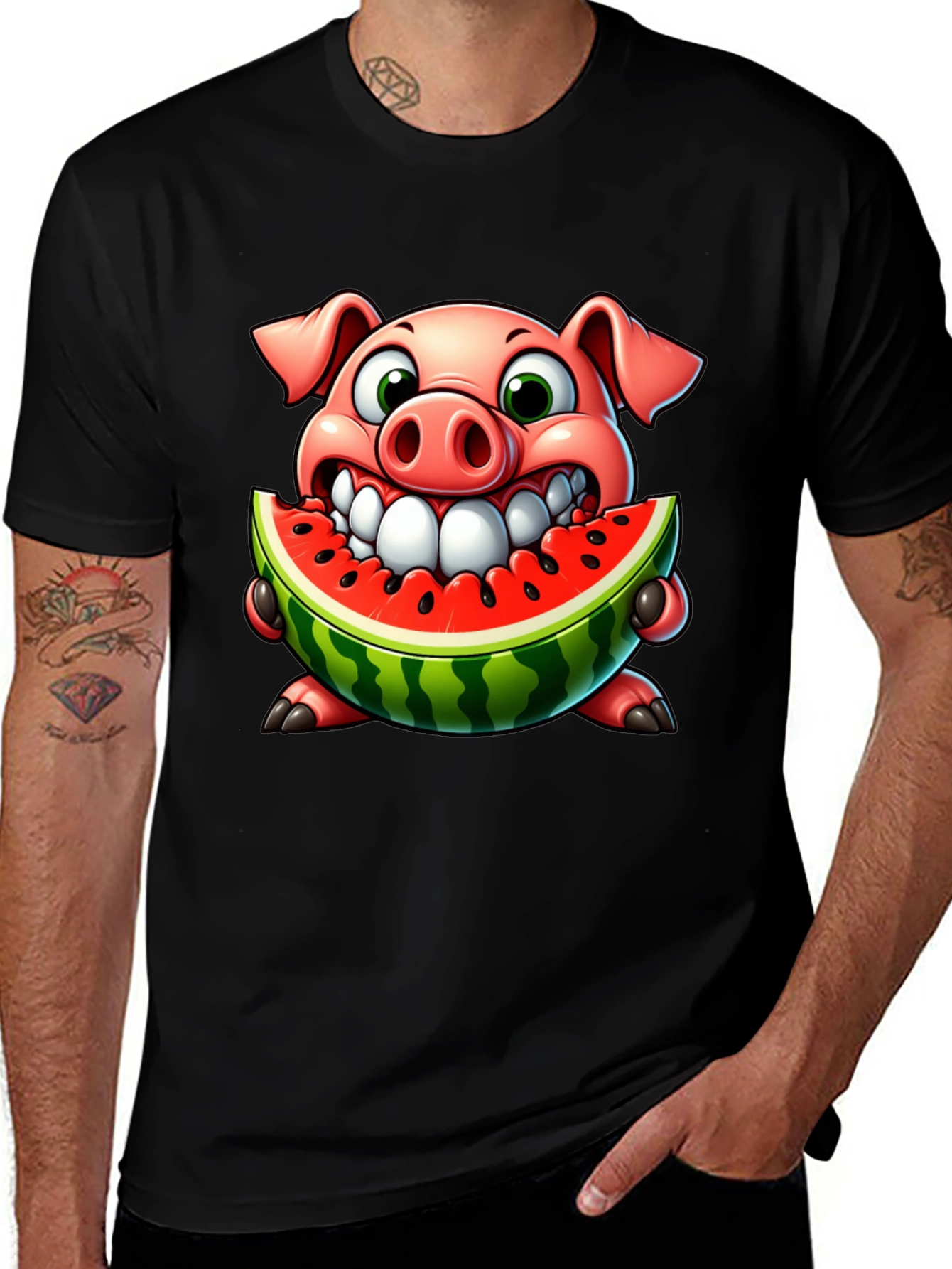 Variant 3 of Pig Eating Watermelon Graphic Tee