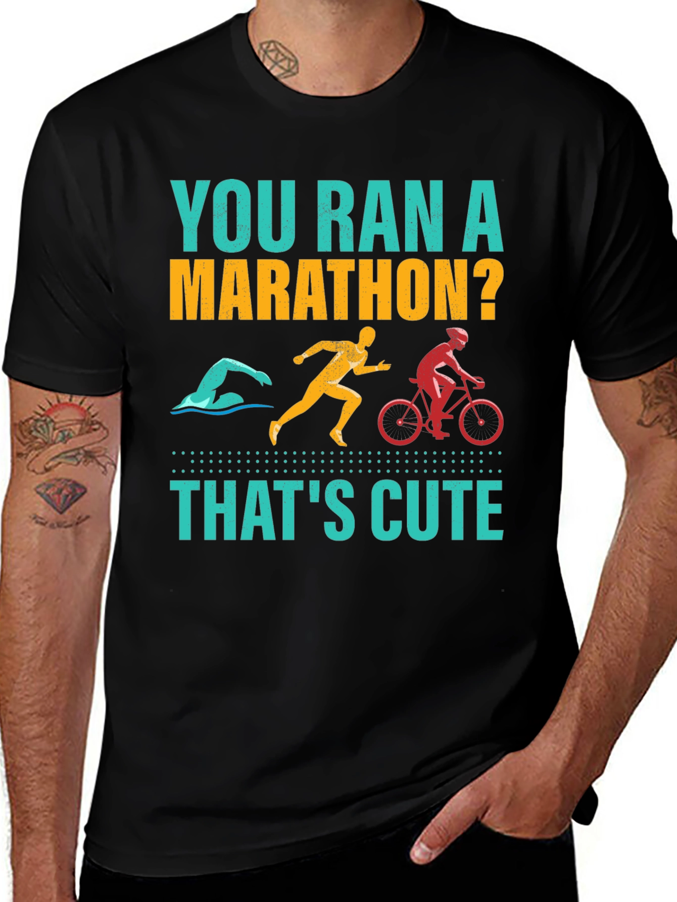 Variant 17 of You Ran A Marathon? Funny Triathlon Shirt