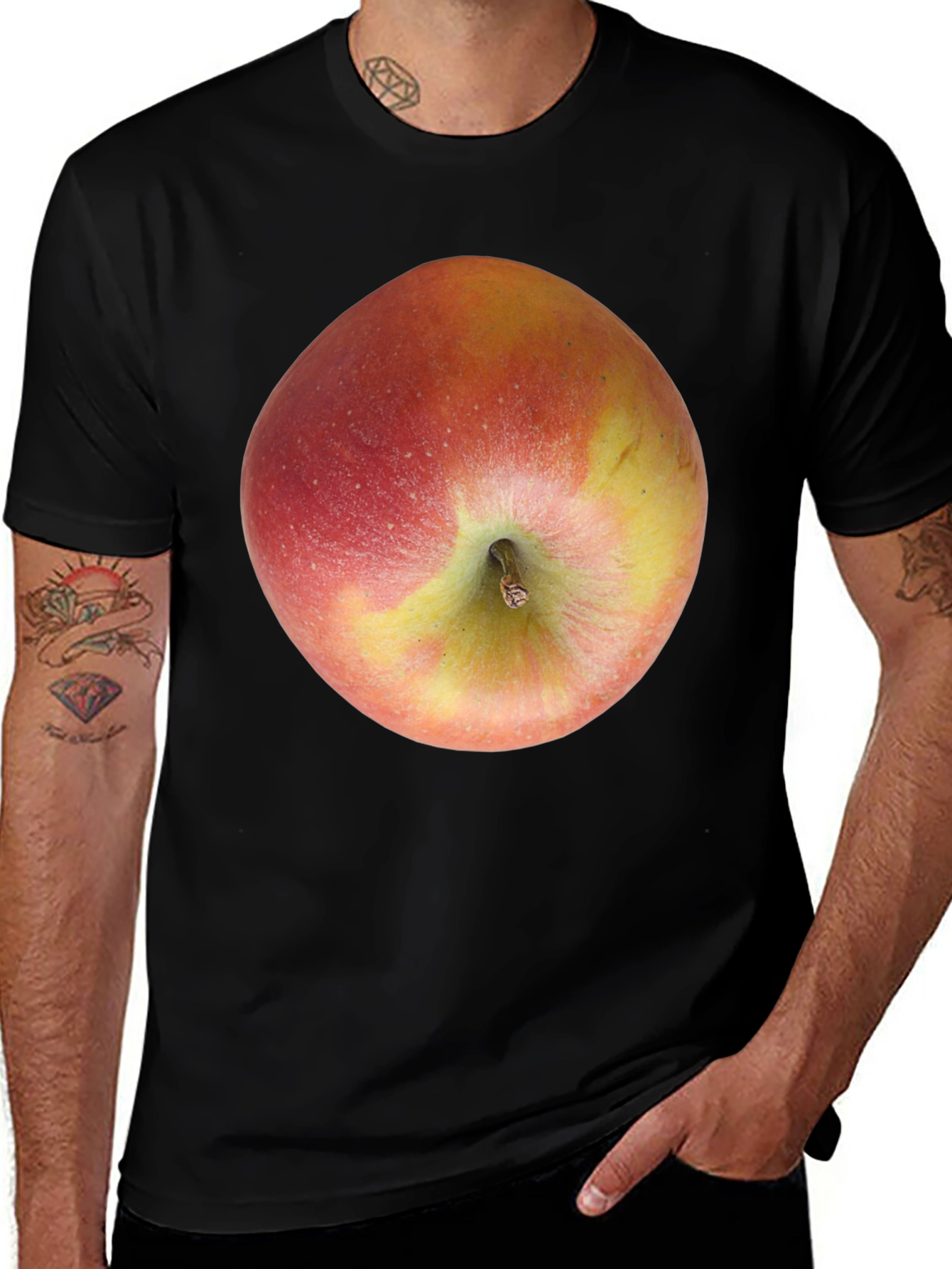 Variant 21 of Apple Graphic Black T-Shirt - Fresh Fruit Design