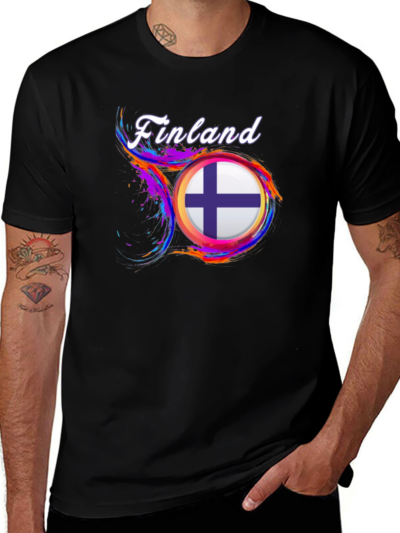Finland Flag Graphic Black T-Shirt
