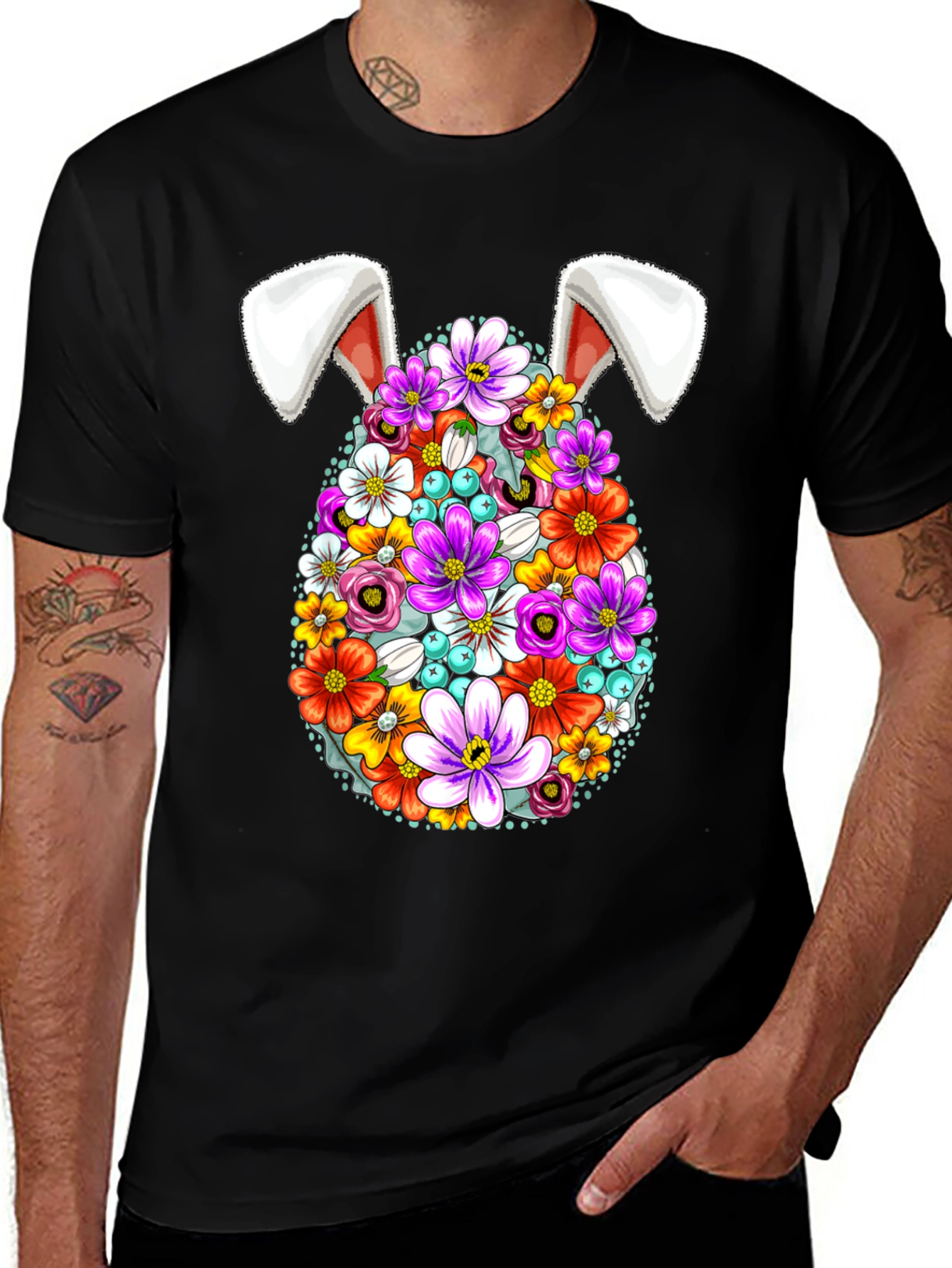 Easter Floral Egg Bunny Ears Graphic Tee