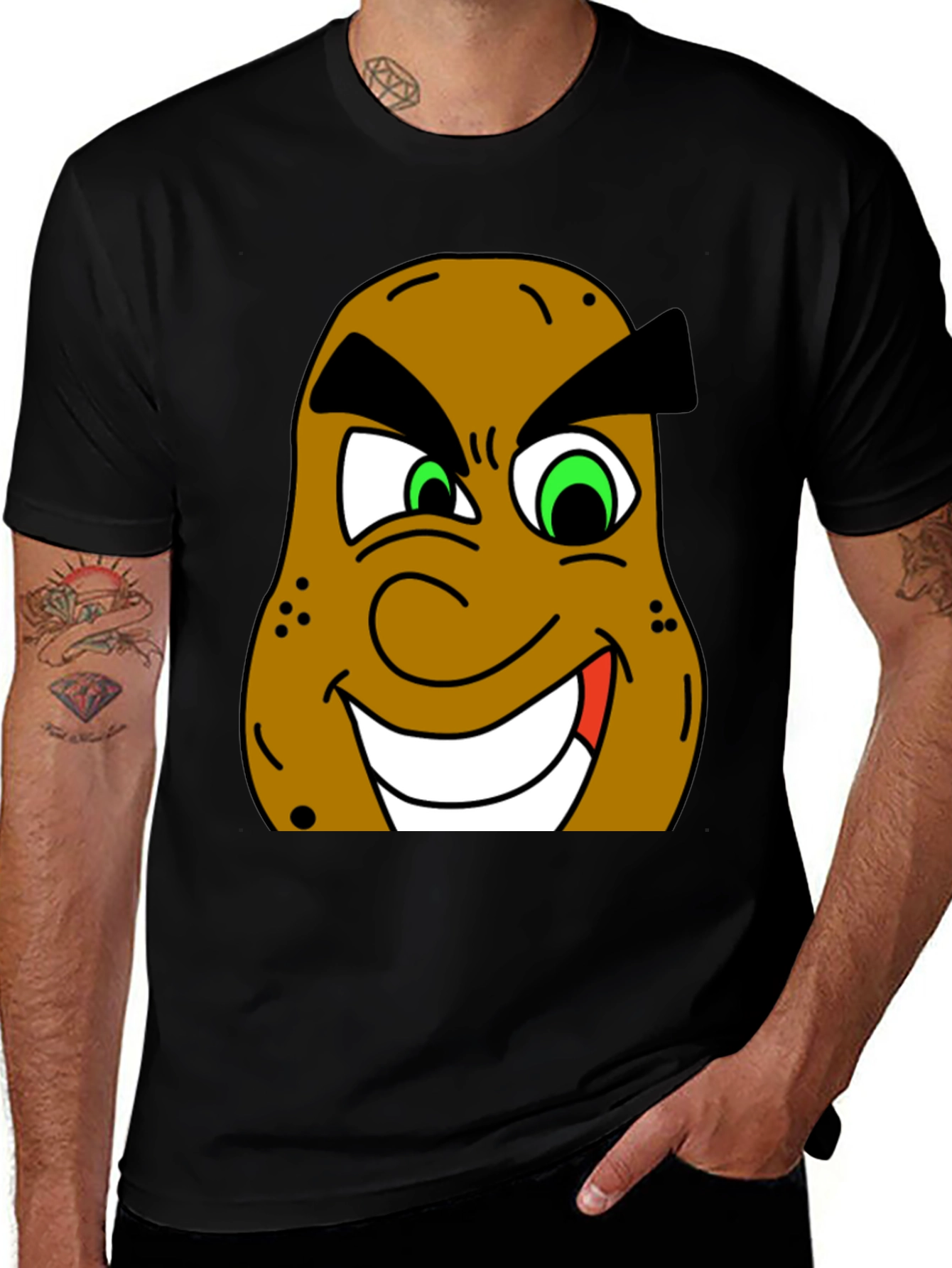 Variant 22 of Cartoon Potato Head Graphic Tee - Black
