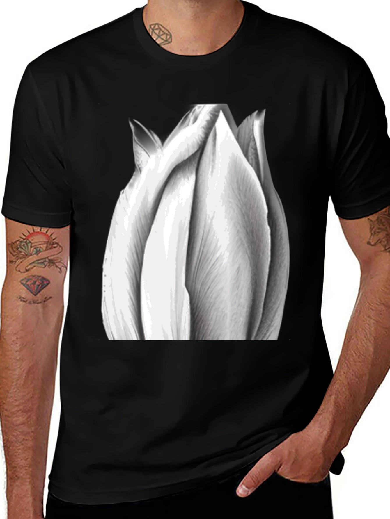 Variant 6 of Monochrome Tulip Graphic Tee - Stylish Black T-Shirt