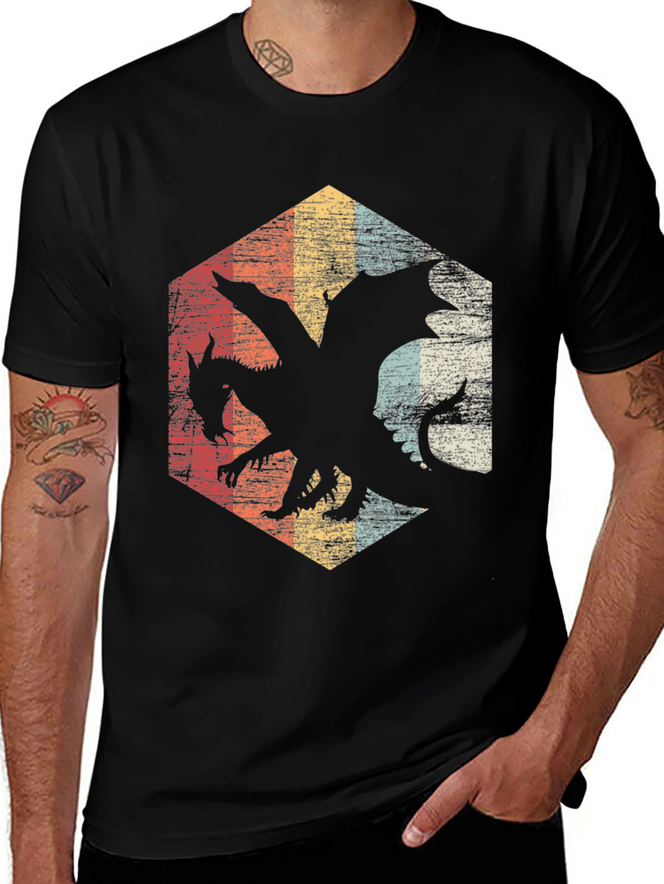 Variant 11 of Retro Dragon Hexagon Tee