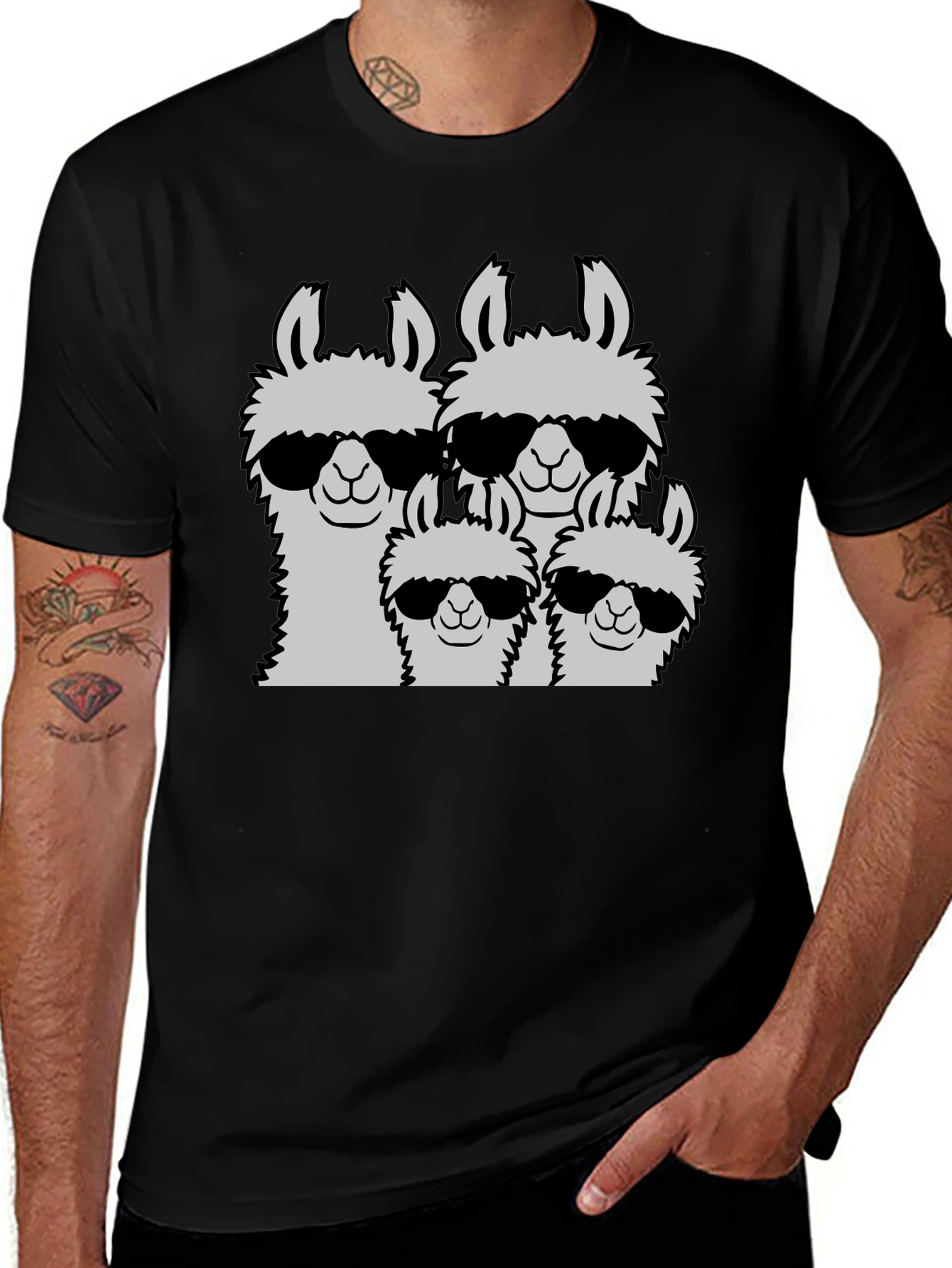 Variant 19 of Cool Llama Family T-Shirt - Black Graphic Tee