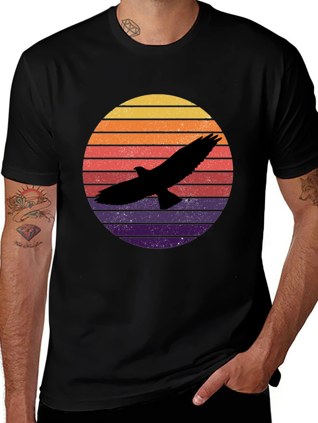 Variant 21 of Retro Eagle Sunset T-Shirt - Black