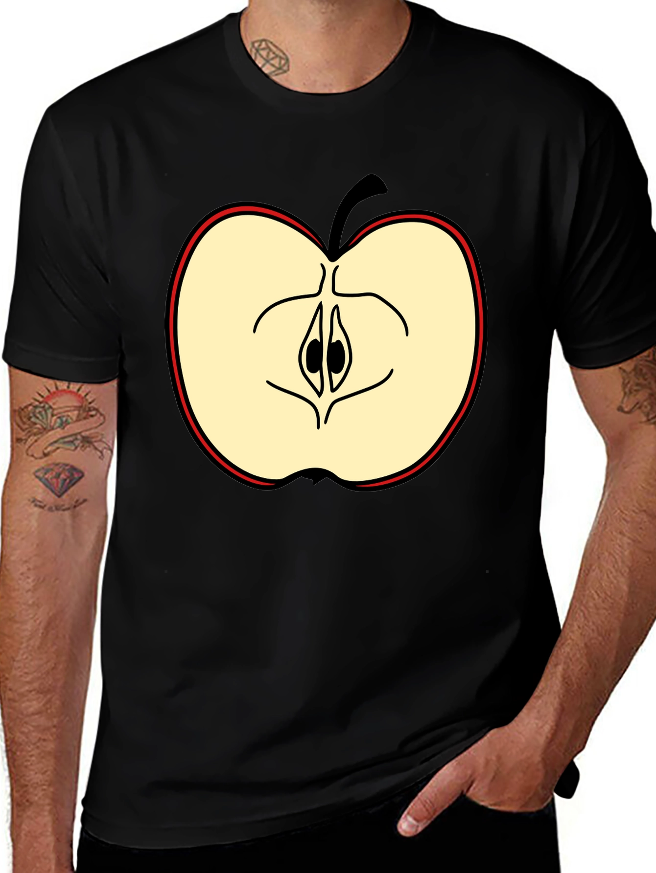 Variant 29 of Half Apple Graphic Tee - Casual Black T-Shirt