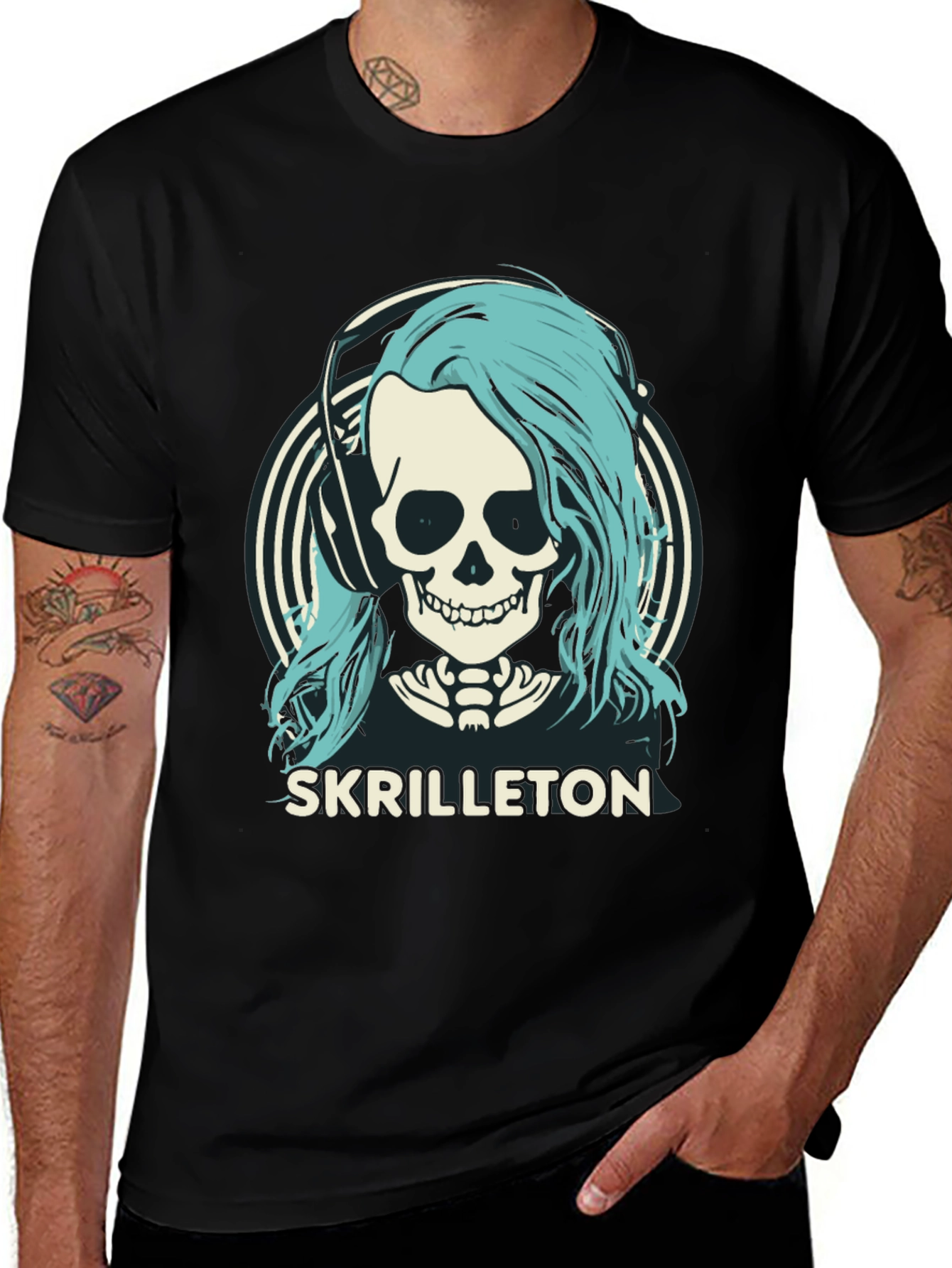 Variant 11 of Skrilleton Graphic T-Shirt - Skull & Headphones Design