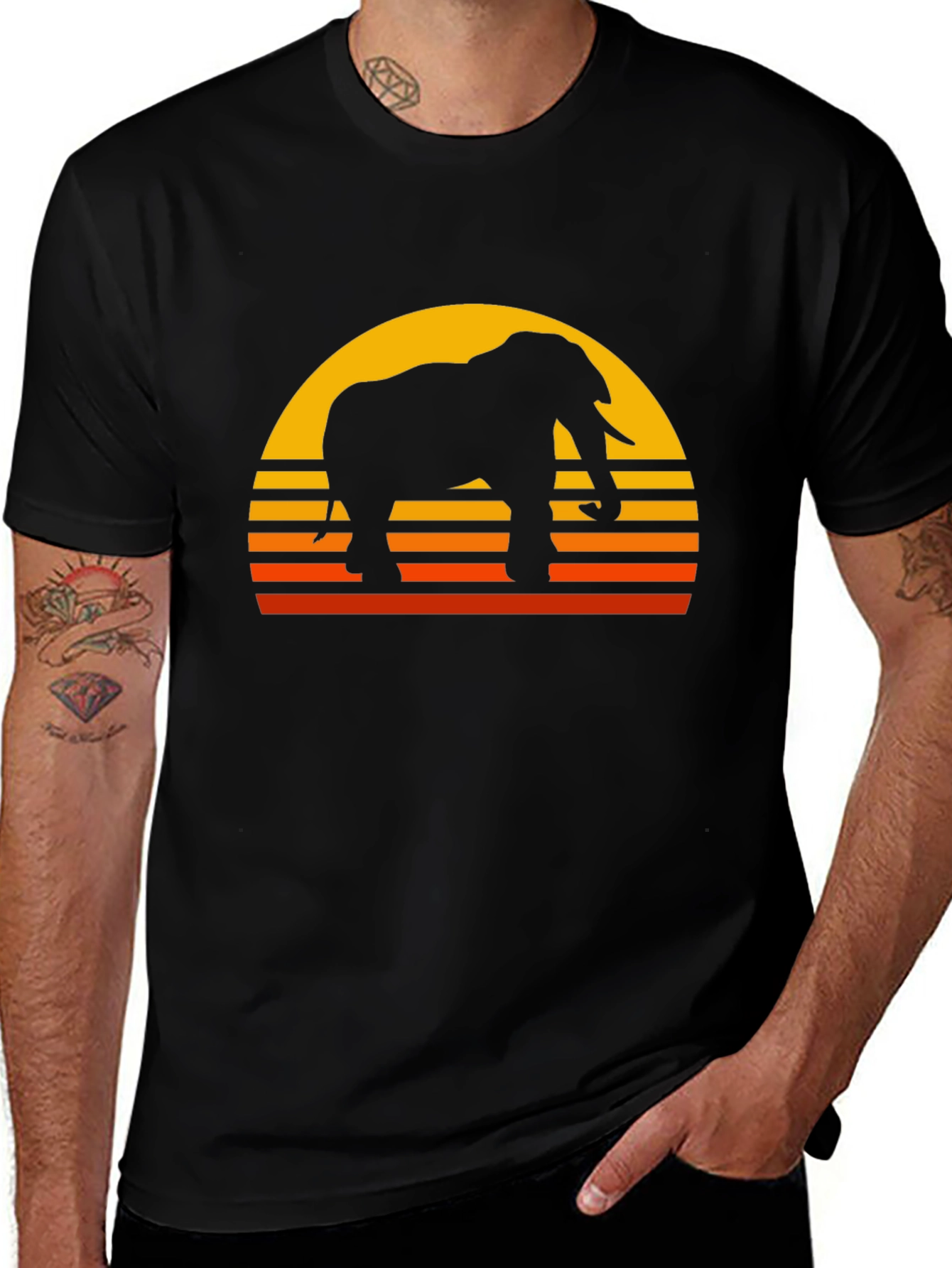Variant 22 of Elephant Sunset Graphic T-Shirt - Classic Black Tee