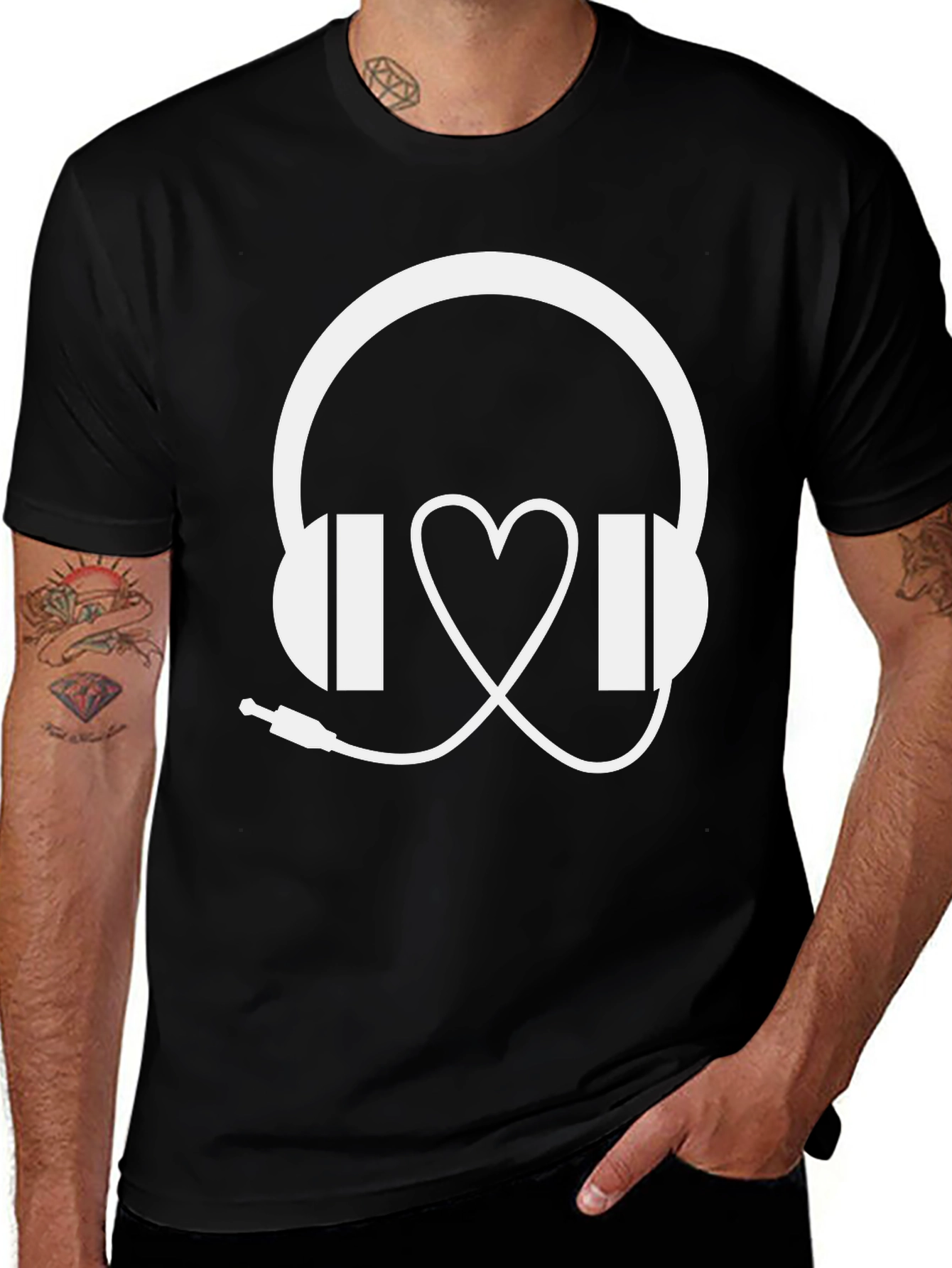 Variant 13 of Music Lover T-Shirt: Headphones & Heartbeat Design