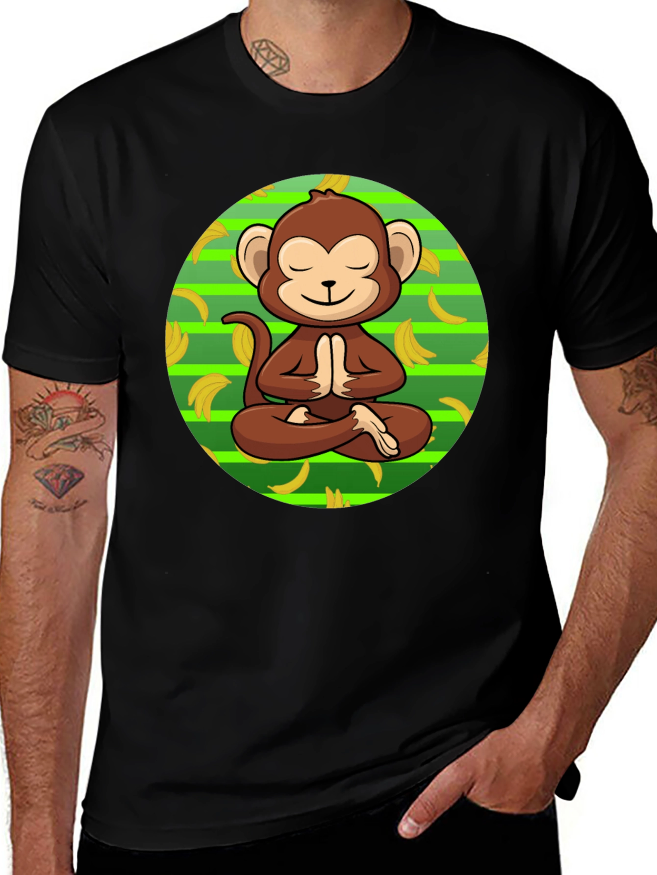 Variant 18 of Meditating Monkey Banana T-Shirt - Relaxed Zen Style