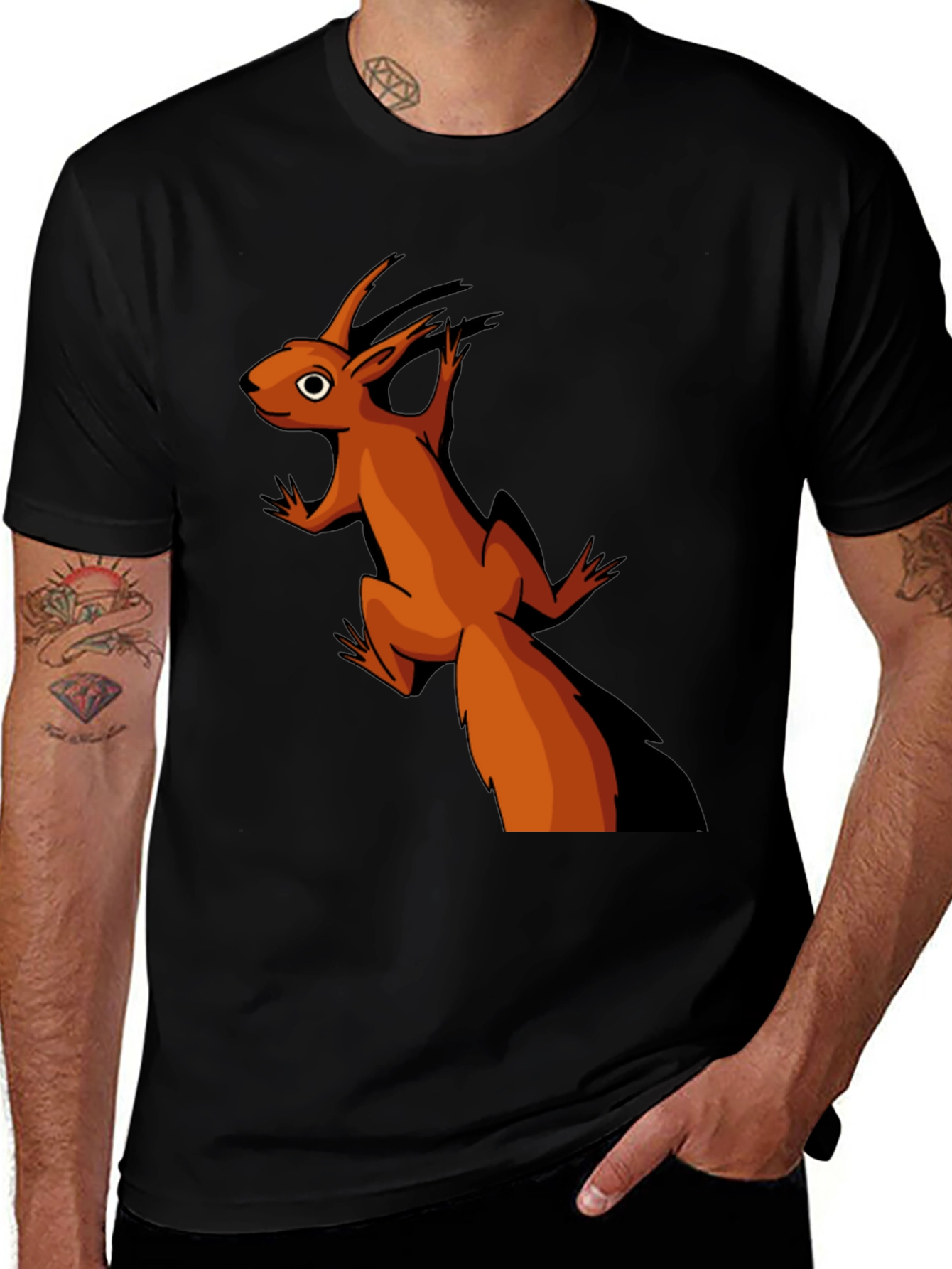 Variant 2 of Squirrel Graphic T-Shirt - Black Cotton Tee