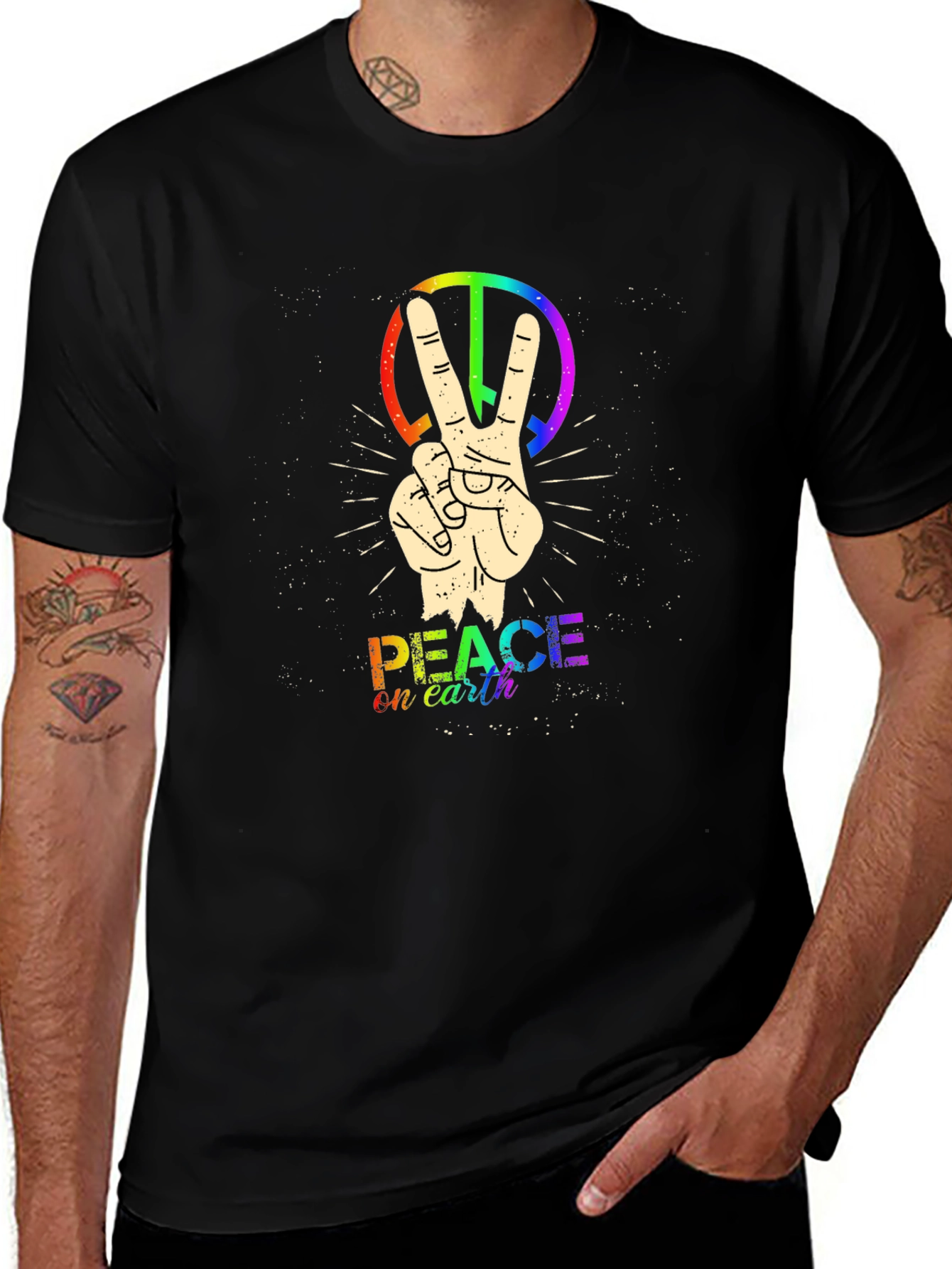 Peace On Earth Rainbow Graphic T-Shirt