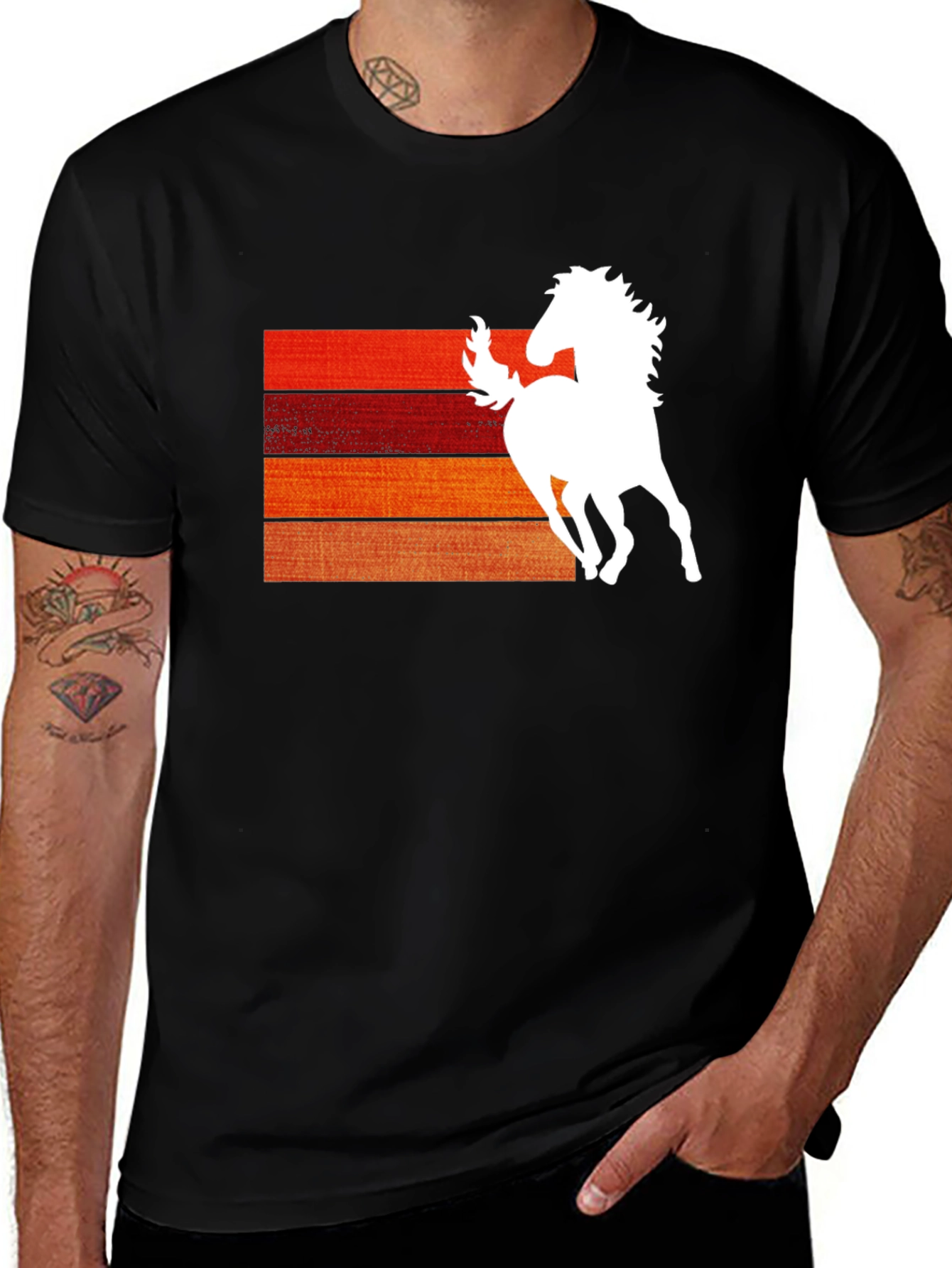 Variant 16 of Retro Horse Graphic Tee - Black Cotton Blend T-Shirt