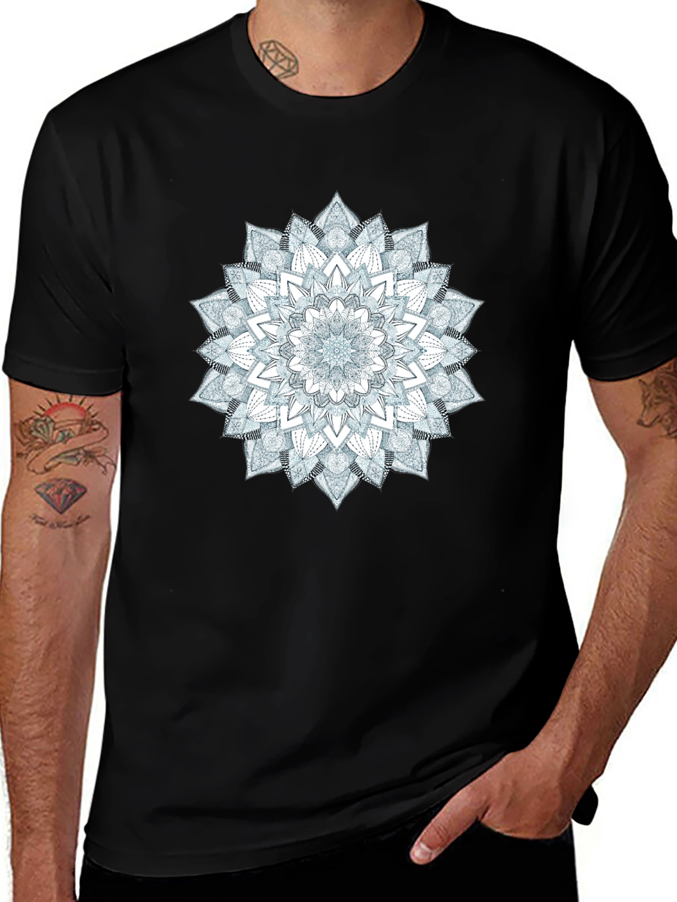 Variant 21 of Mandala Print Black Crew Neck T-Shirt