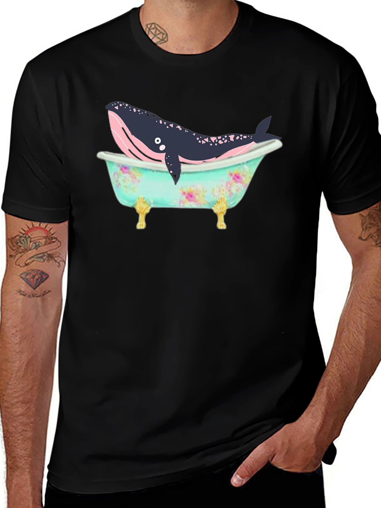 Variant 7 of Whale in Tub Graphic Tee - Black Cotton T-Shirt