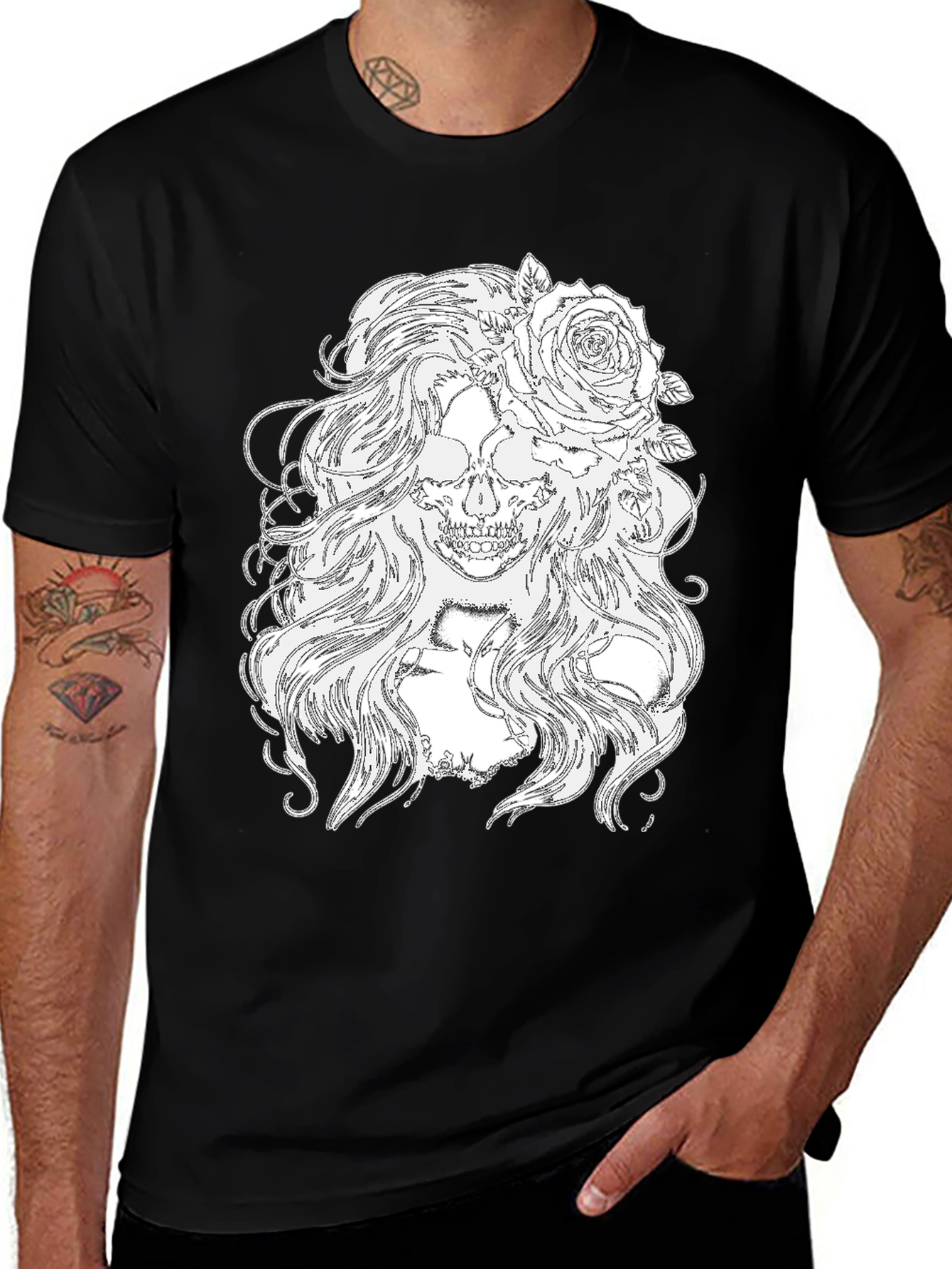 Variant 26 of Skull & Roses Graphic Tee - Black Cotton T-Shirt