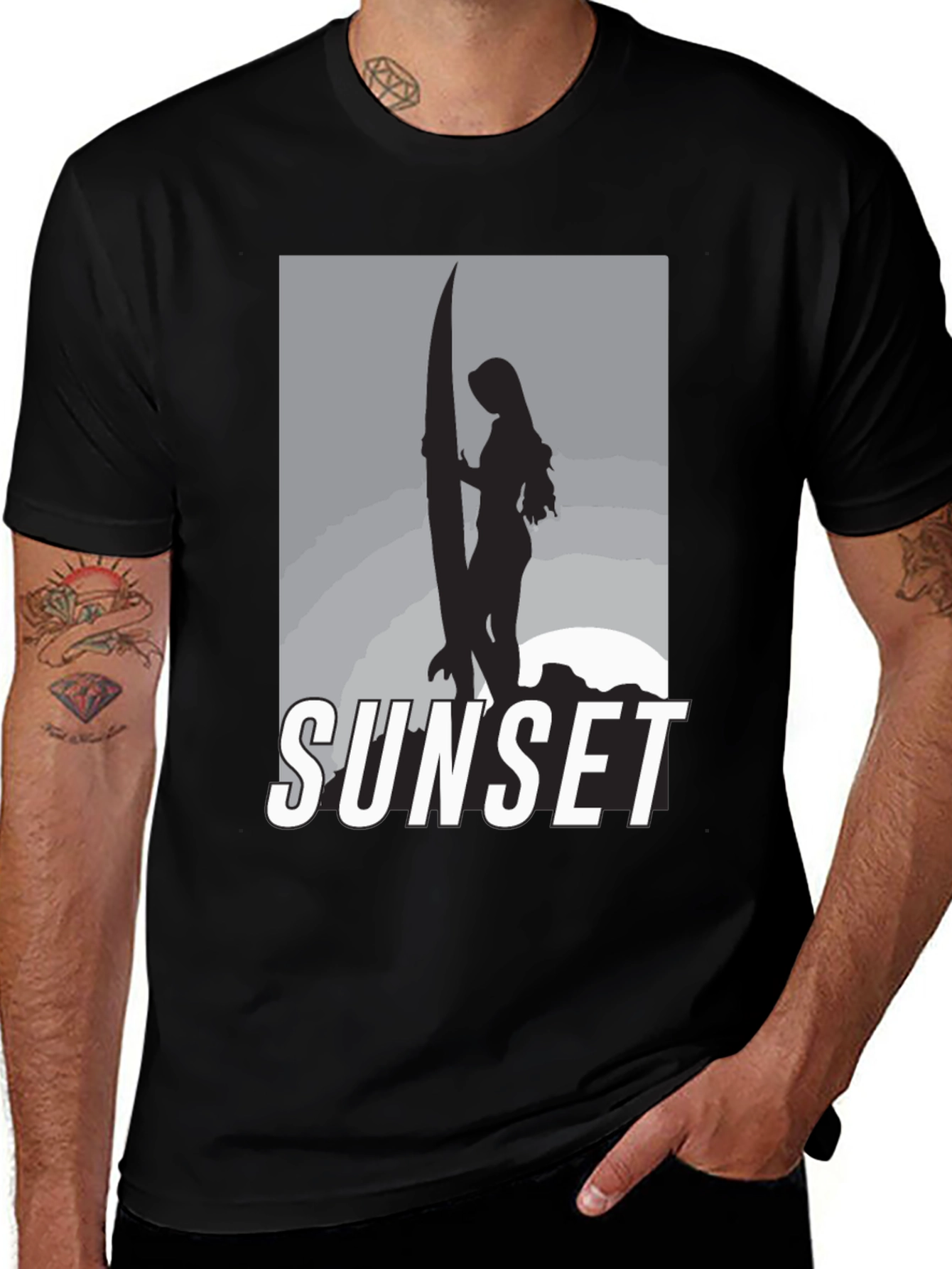 Variant 16 of Sunset Surfer Graphic Tee - Black