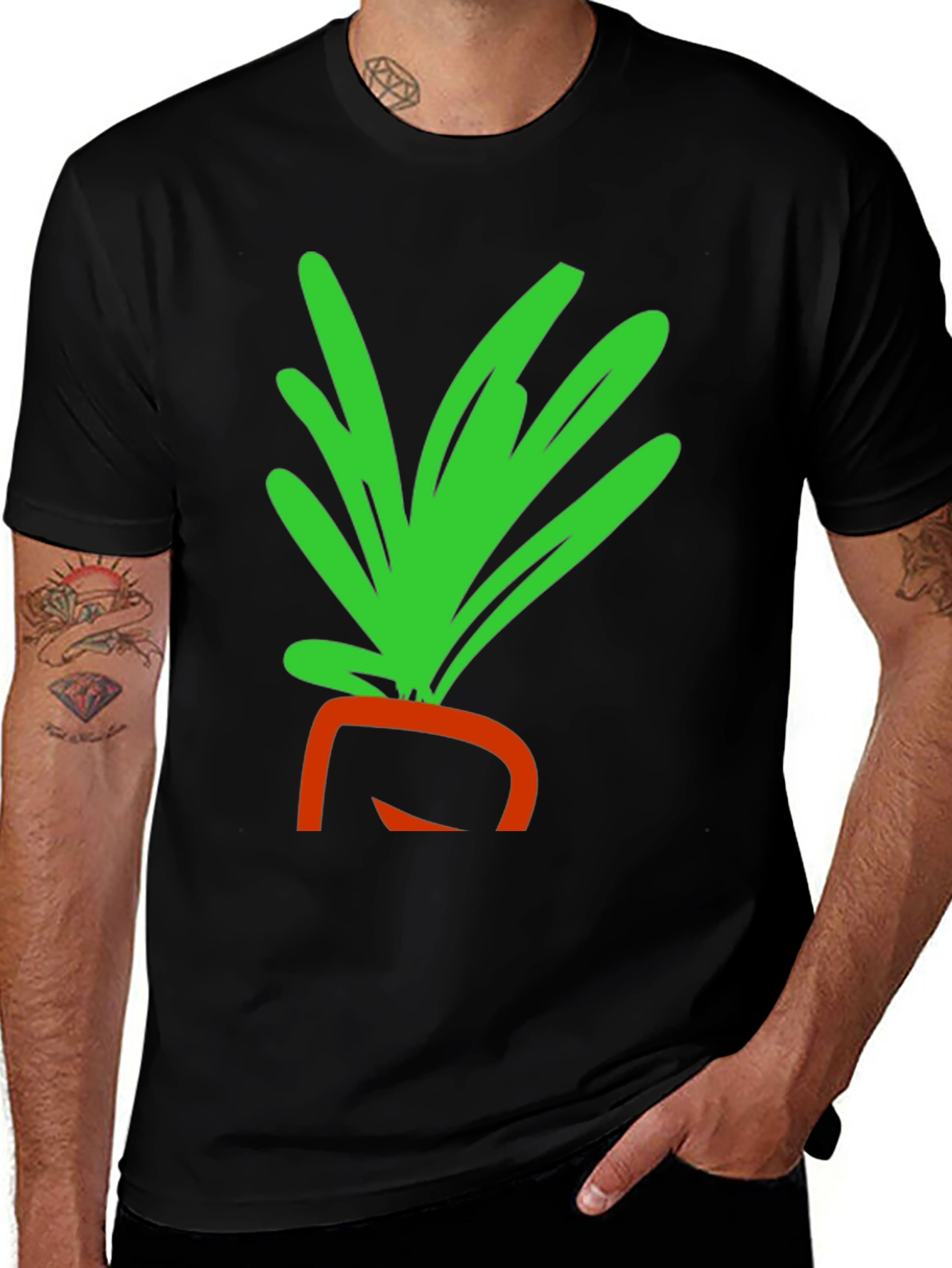 Variant 3 of Whimsical Carrot Graphic Tee - Black Cotton T-Shirt